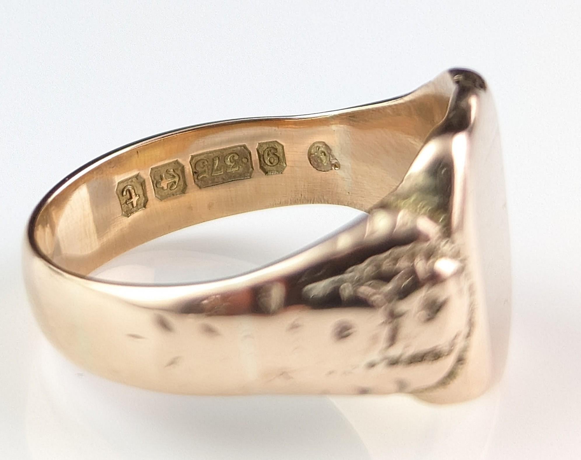 Chunky Antique 9k Rose Gold Signet Ring, Art Deco 12
