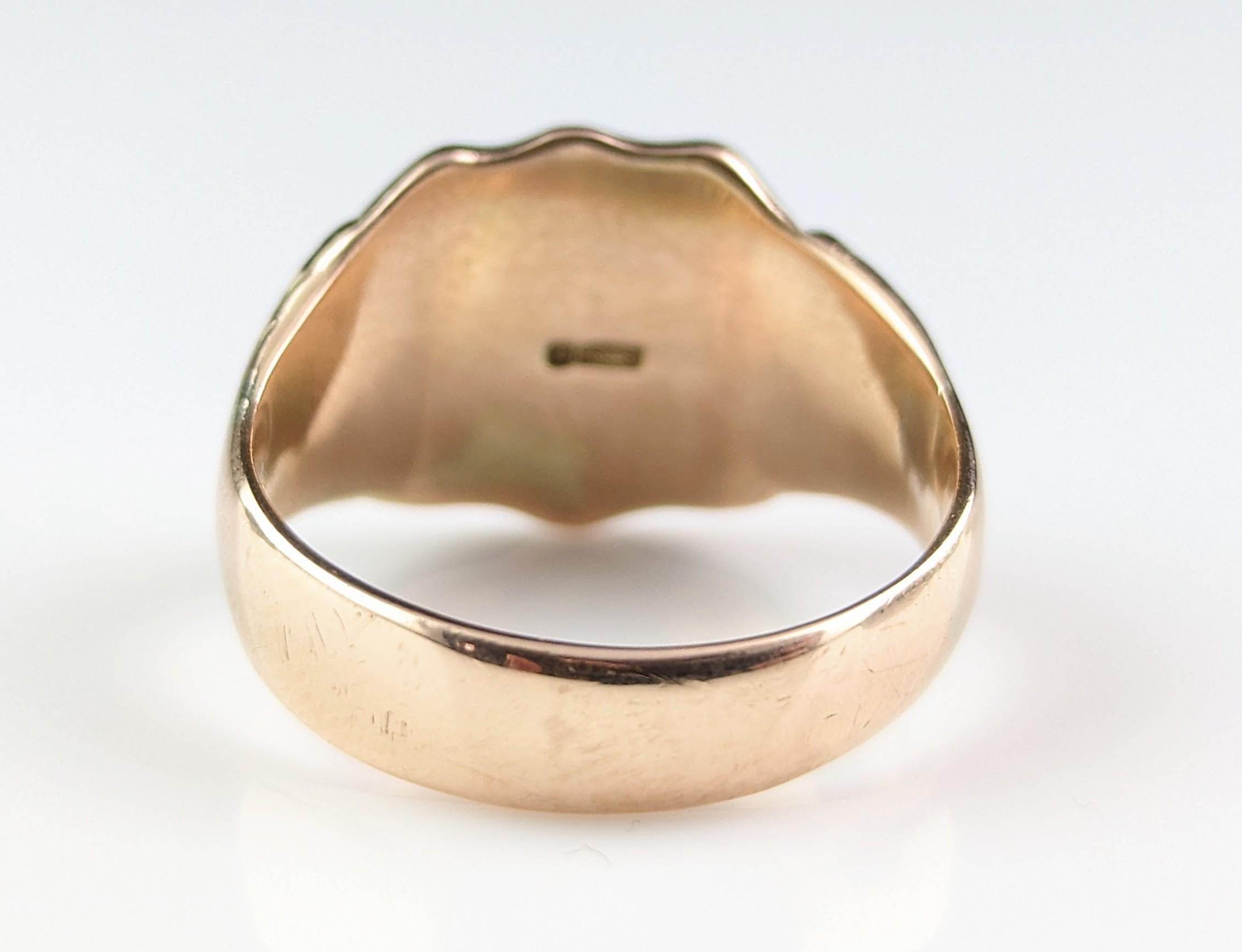 Chunky Antique 9k Rose Gold Signet Ring, Art Deco 13