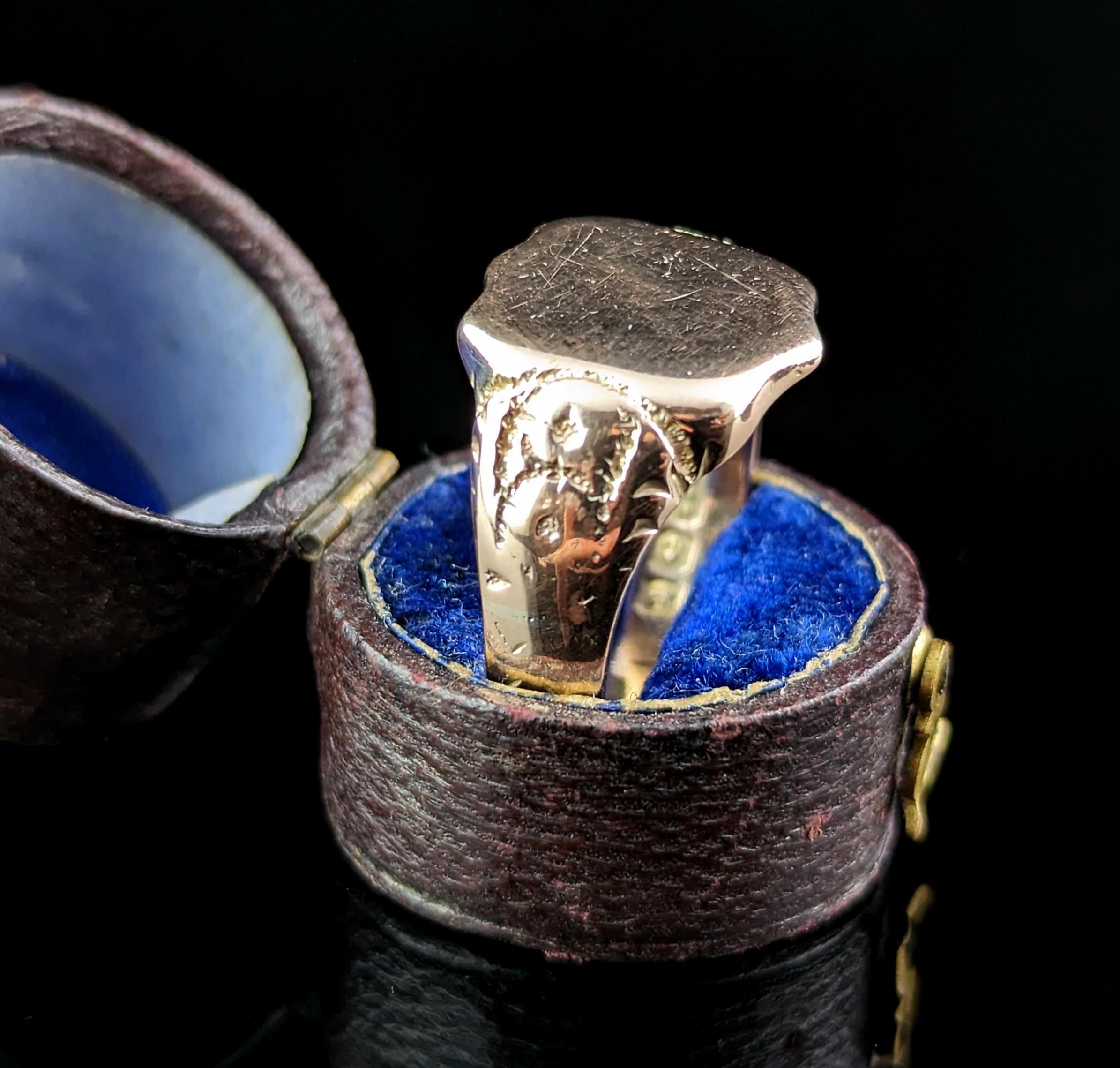 Women's or Men's Chunky Antique 9k Rose Gold Signet Ring, Art Deco