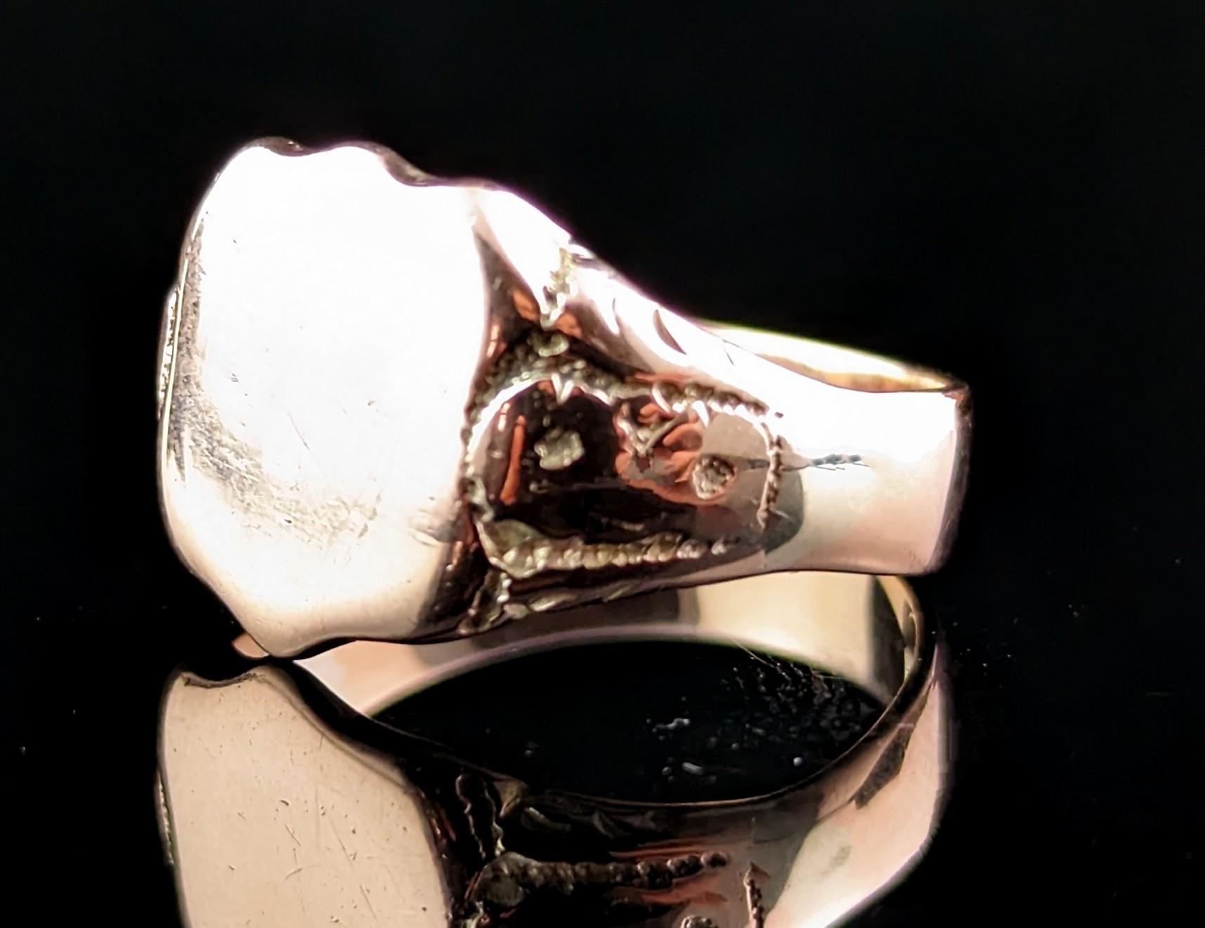 Chunky Antique 9k Rose Gold Signet Ring, Art Deco 2