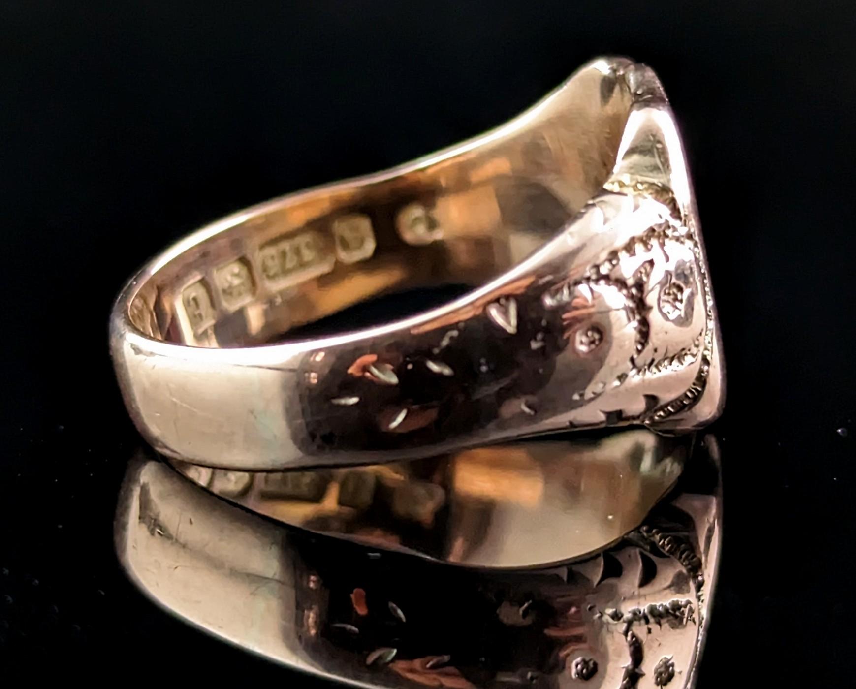 Chunky Antique 9k Rose Gold Signet Ring, Art Deco 5