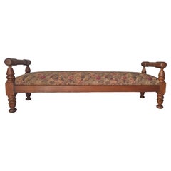 CHUNKY Antique French European Bench in Floral Tapestry