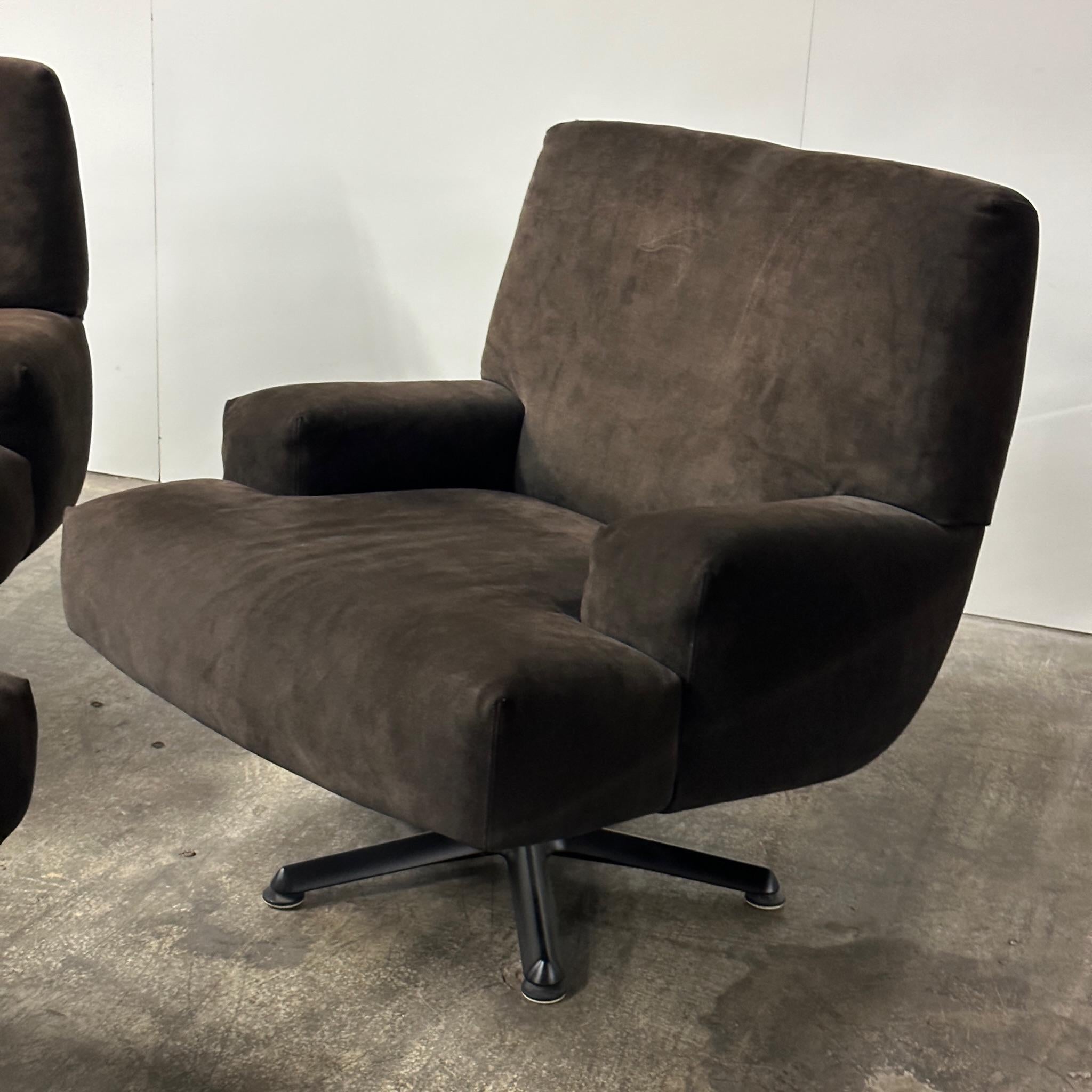 Upholstered in original think brown suede. Reclines. 

Price is for the set. Contact us if you'd like to purchase a single item.