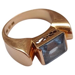 Klobiger Art Deco 18k Gold Ring mit Aquamarin - Schweden 1940er Jahre