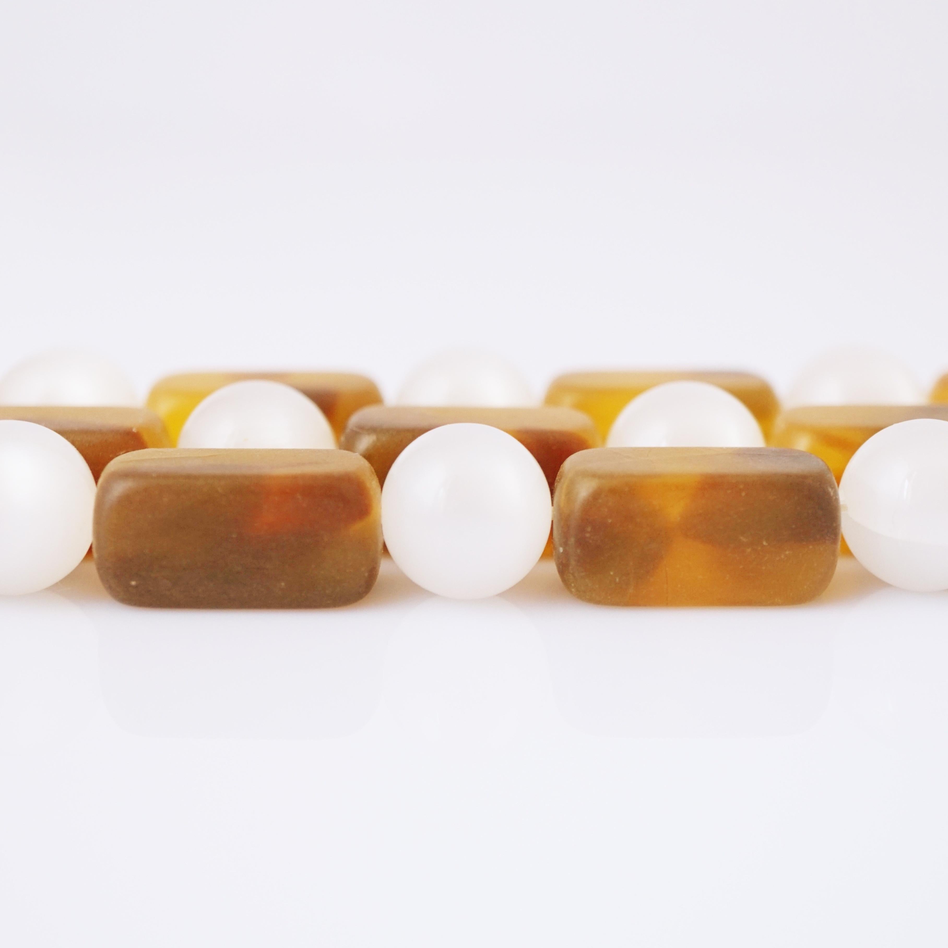 Chunky Beaded Tortoise & Moonstone Three Strand Necklace By Arnold Scaasi, 1980s In Good Condition For Sale In McKinney, TX