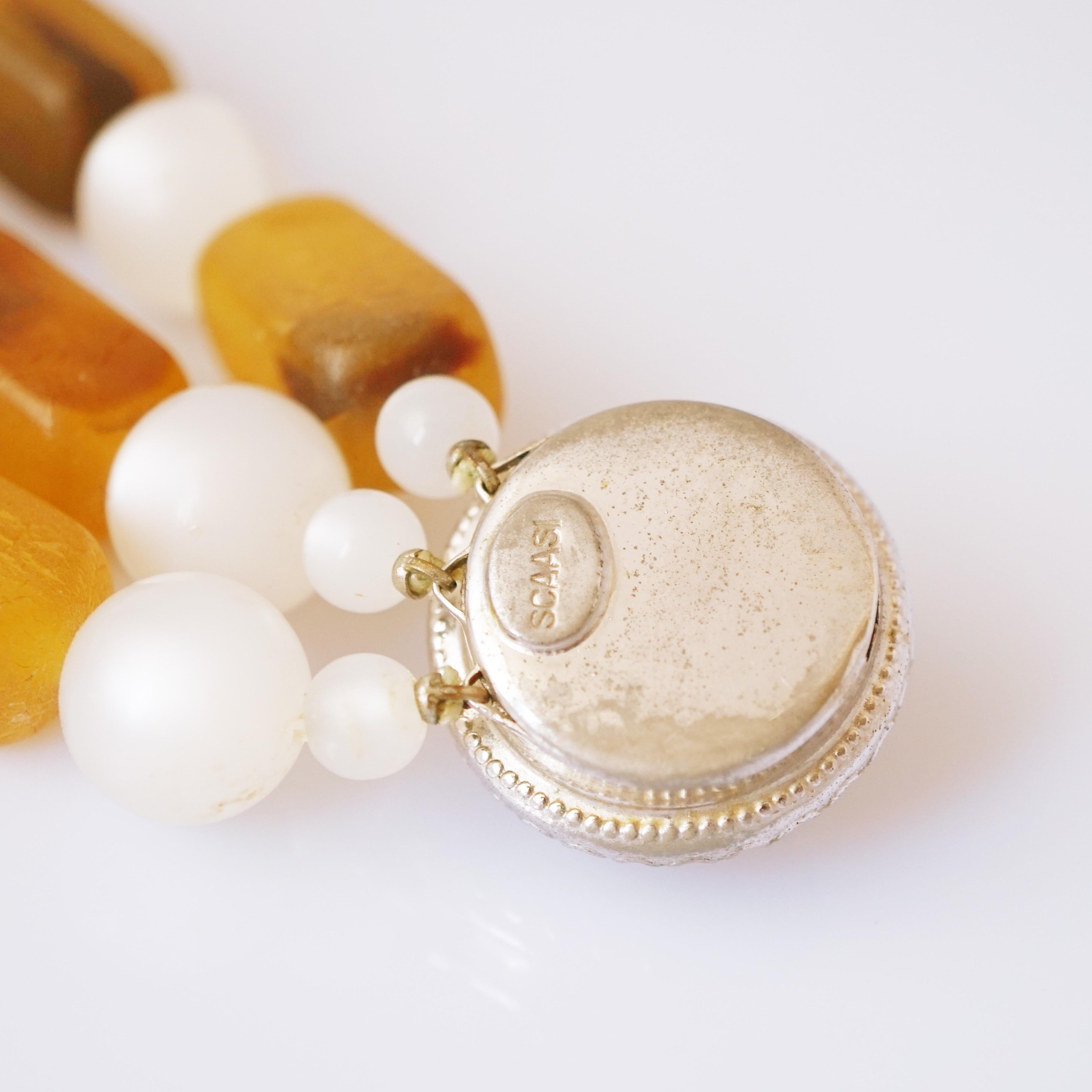 Women's Chunky Beaded Tortoise & Moonstone Three Strand Necklace By Arnold Scaasi, 1980s For Sale