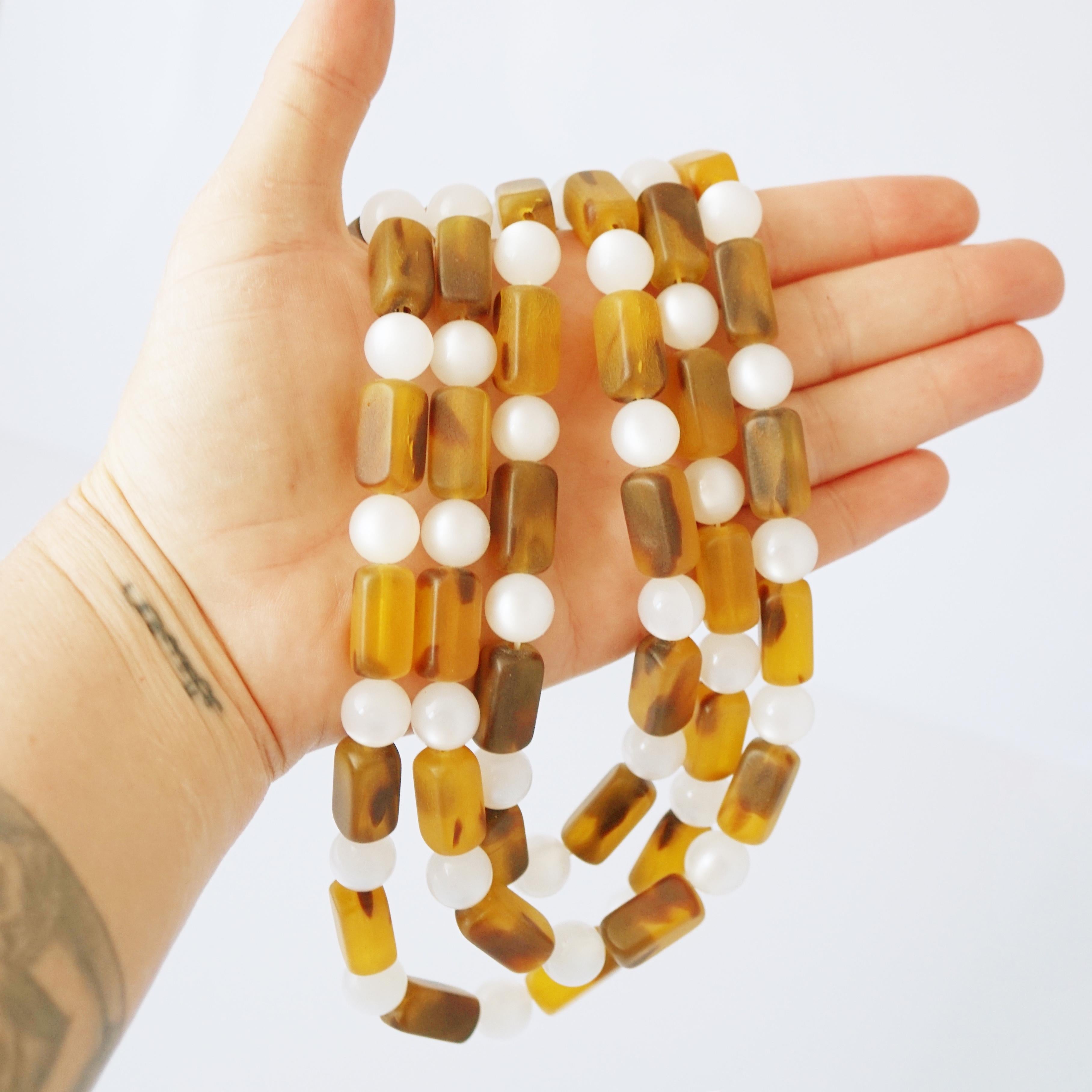 Chunky Beaded Tortoise & Moonstone Three Strand Necklace By Arnold Scaasi, 1980s For Sale 1