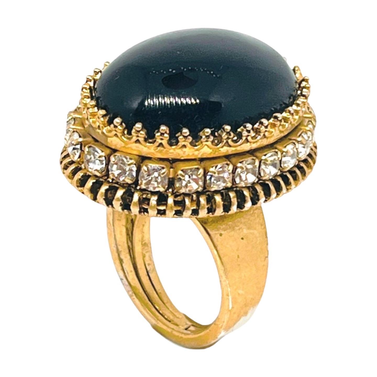 Byzantin Bague de style byzantin en pierre noire épaisse cabochon, taille 7 en vente