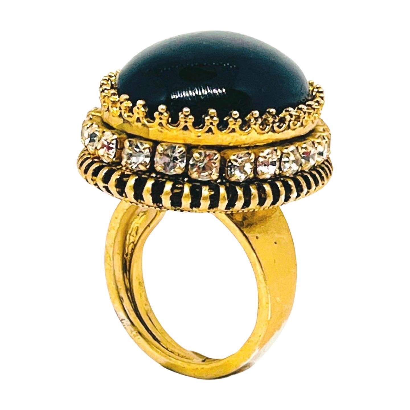 Bague de style byzantin en pierre noire épaisse cabochon, taille 7 État moyen - En vente à Lynnwood, WA