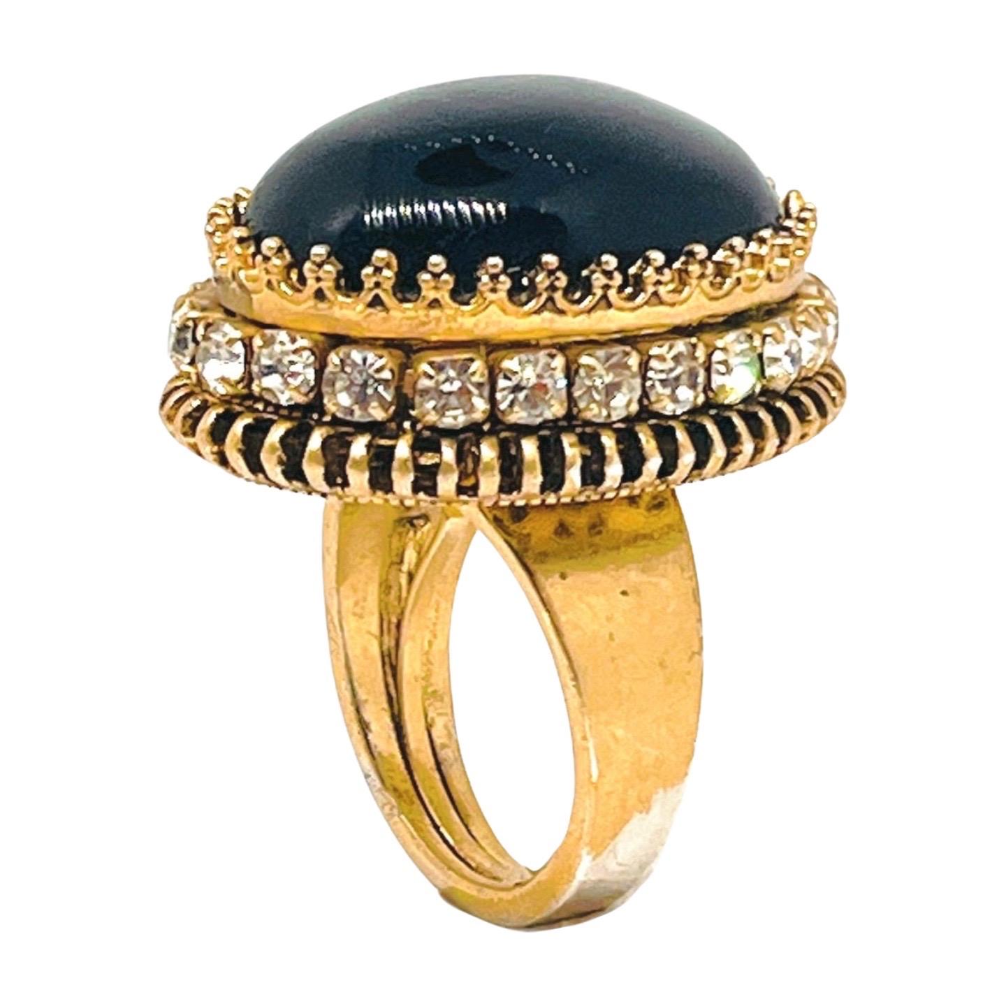 Bague de style byzantin en pierre noire épaisse cabochon, taille 7 en vente 1