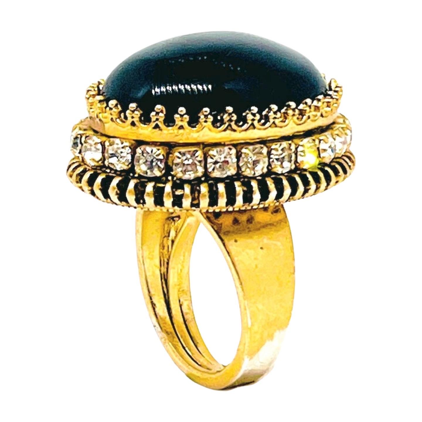 Bague de style byzantin en pierre noire épaisse cabochon, taille 7 en vente 3