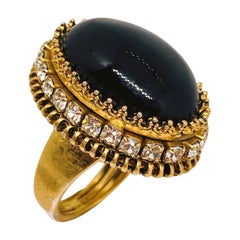 Chunky Schwarzer Stein Cabochon Ring im byzantinischen Stil, Größe 7