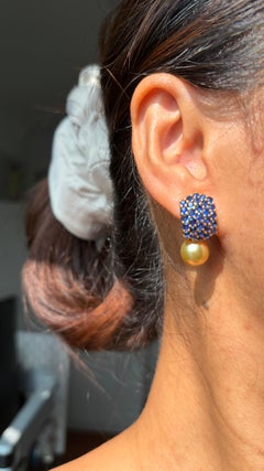 Pendientes grandes y llamativos con forma de cúpula, con zafiros azules de Mogok sin tratar térmicamente, en oro de 18 quilates