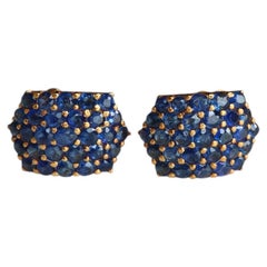 Pendientes grandes y llamativos con forma de cúpula, con zafiros azules de Mogok sin tratar térmicamente, en oro de 18 quilates