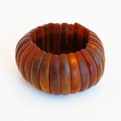 Chunky Carved Horn Stretch Cuff Bracelet By Gerda Lynggaard Monies, 1980s