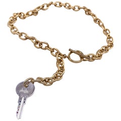 Rainbow Key Pendant Necklace Chunky Chain White Diamond Emerald Ruby J Dauphin