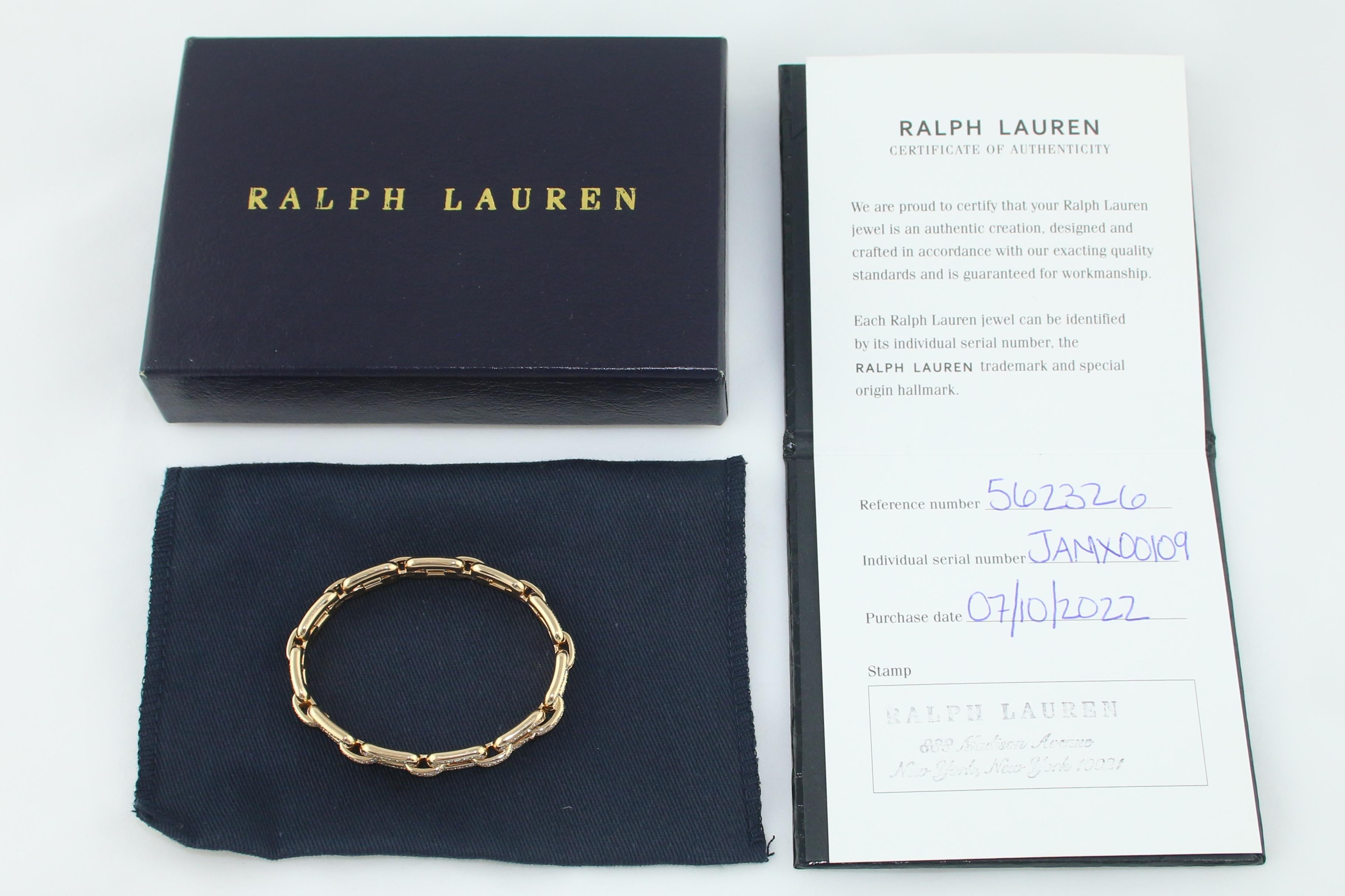 Chunky Chain Collection By Ralph Lauren Pavé Diamond 18K Gold Chain Bracelet For Sale 1