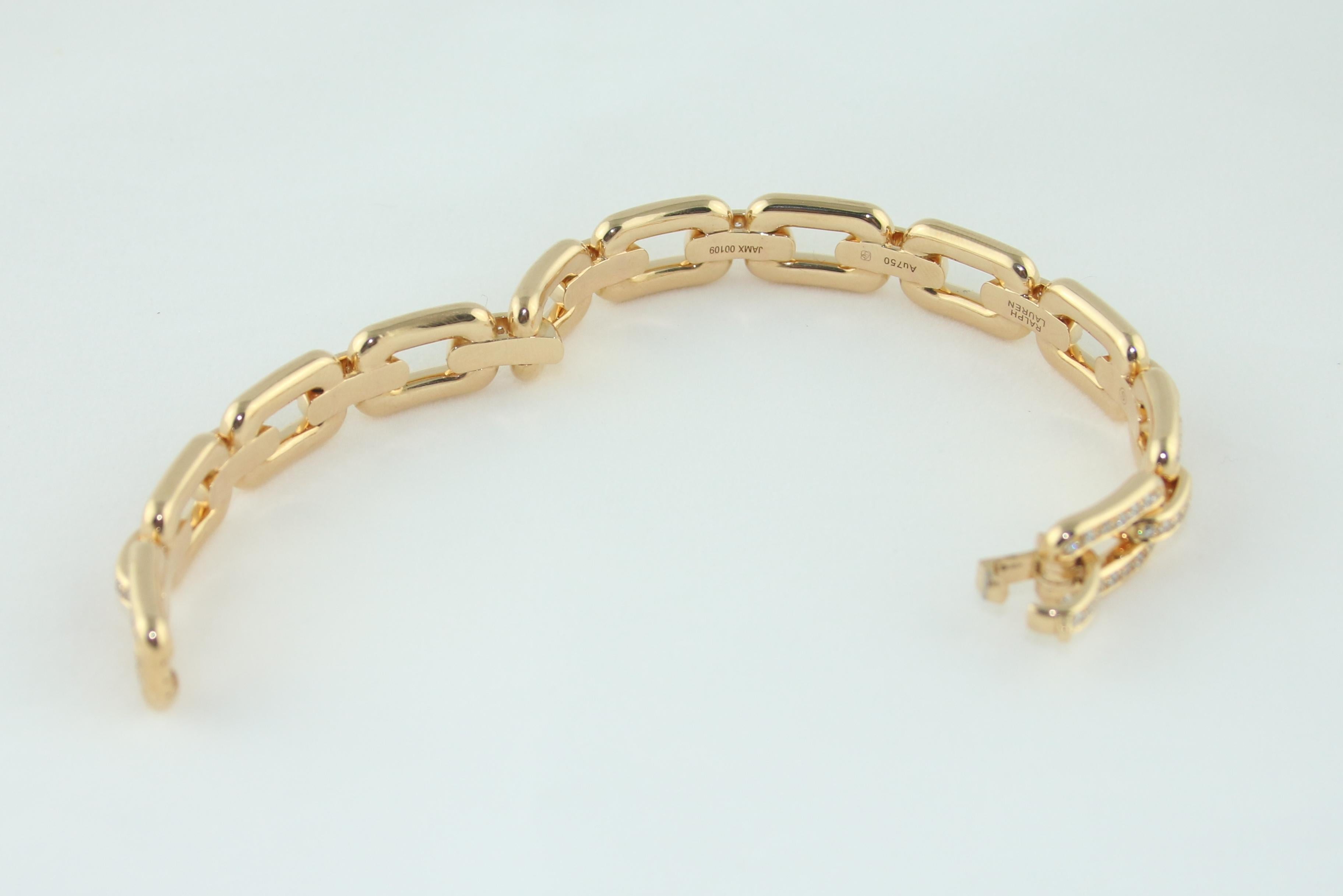 Contemporary Chunky Chain Collection By Ralph Lauren Pavé Diamond 18K Gold Chain Bracelet For Sale