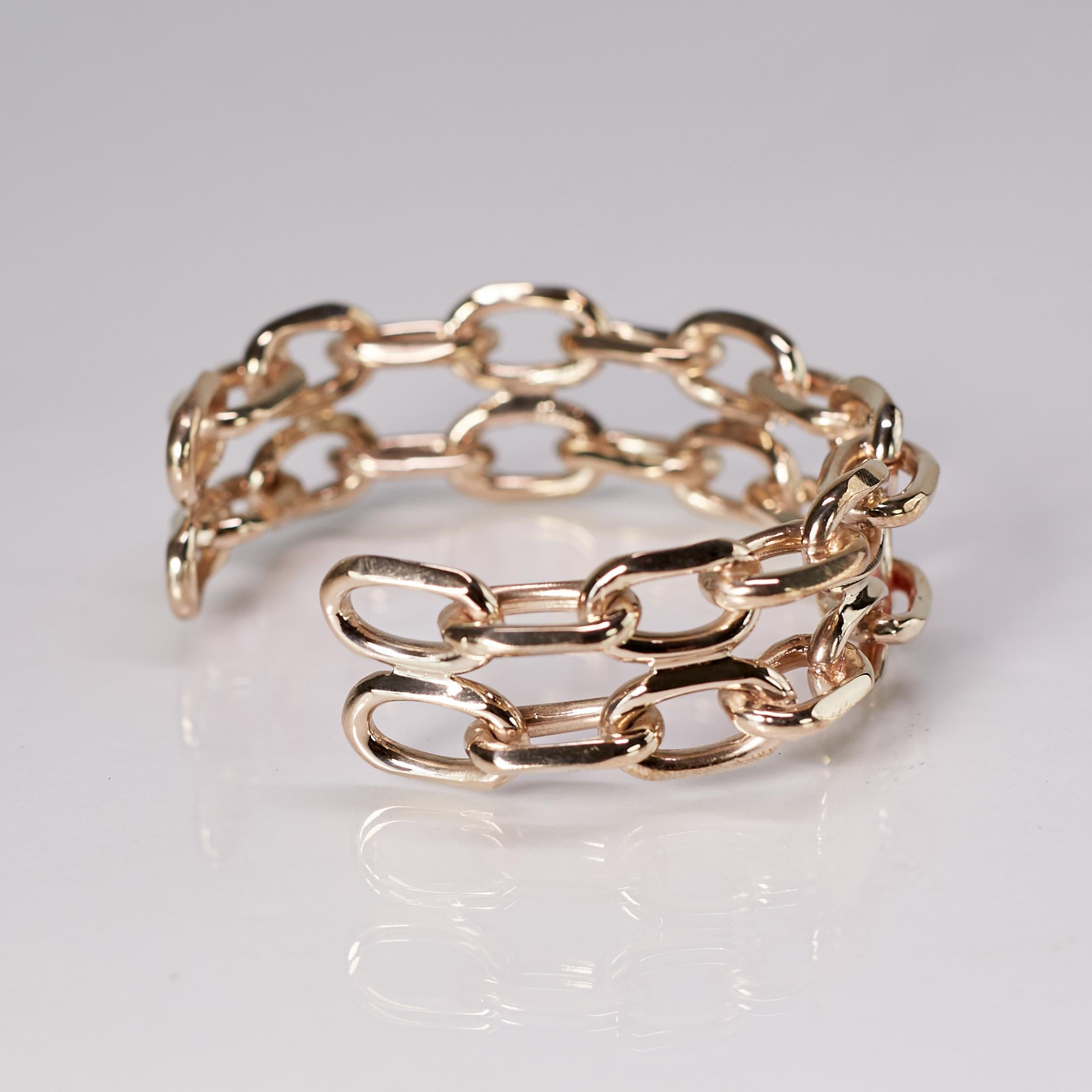 Contemporary Chunky Chain Cuff Bangle Bracelet Bronze J Dauphin For Sale