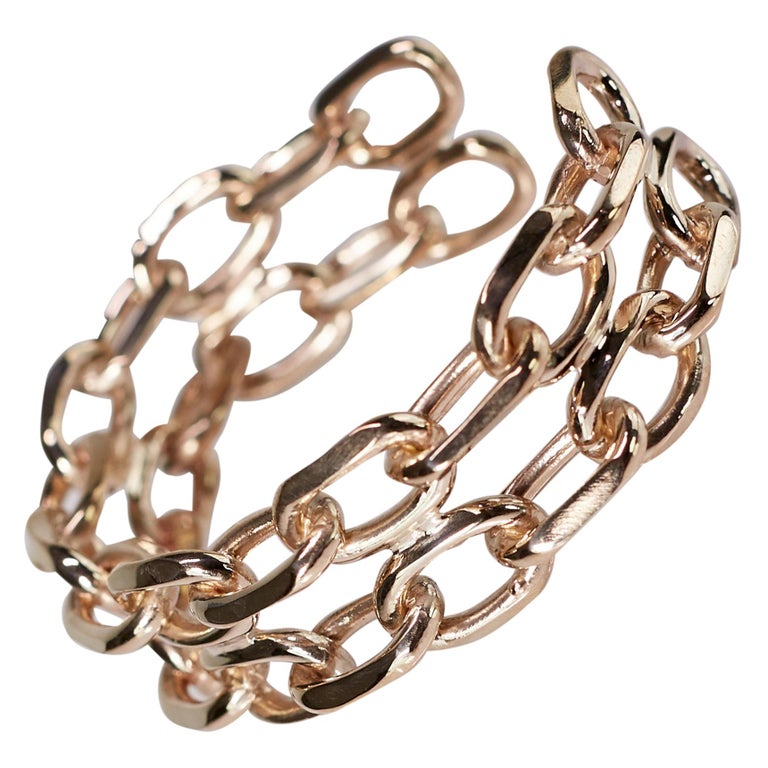 Chunky Chain Cuff Bangle Bracelet Bronze Statement Piece J Dauphin For Sale  at 1stDibs