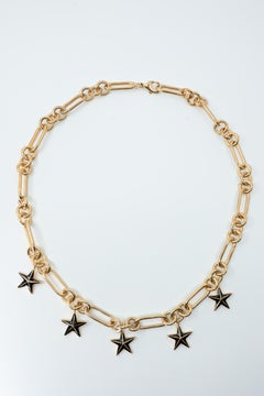 Chunky Choker Necklace Star Charm Black Enamel Gold Plated J Dauphin