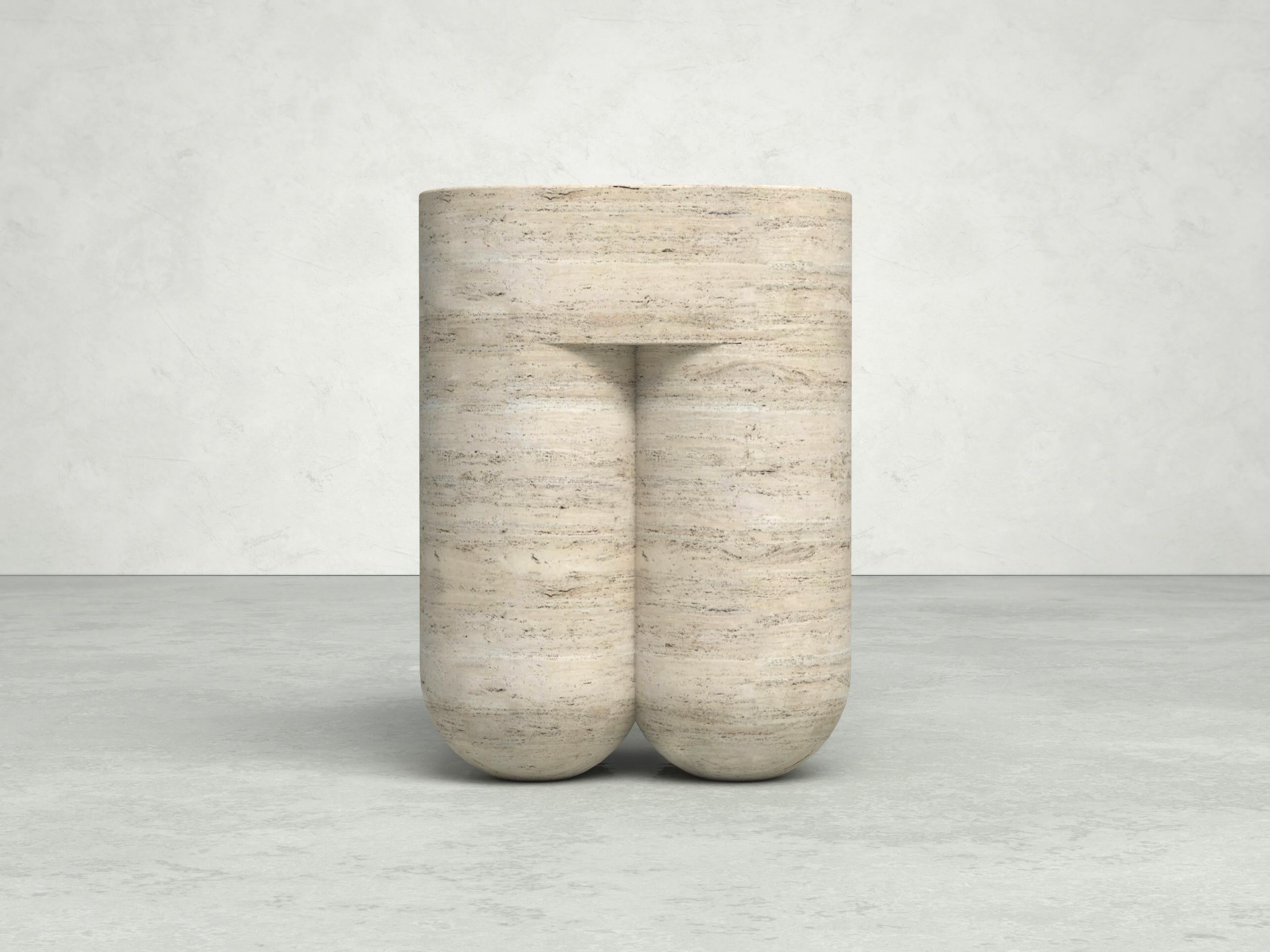 Chunky Classic Travertine Side Table & Stool by Dalmoto
Dimensions: D 34 x W 34 x H 46 cm.
Materials: Classic Travertine.

Available in different stone options. Please contact us. 

ETAMORPH is a NYC-based design boutique studio specializing in