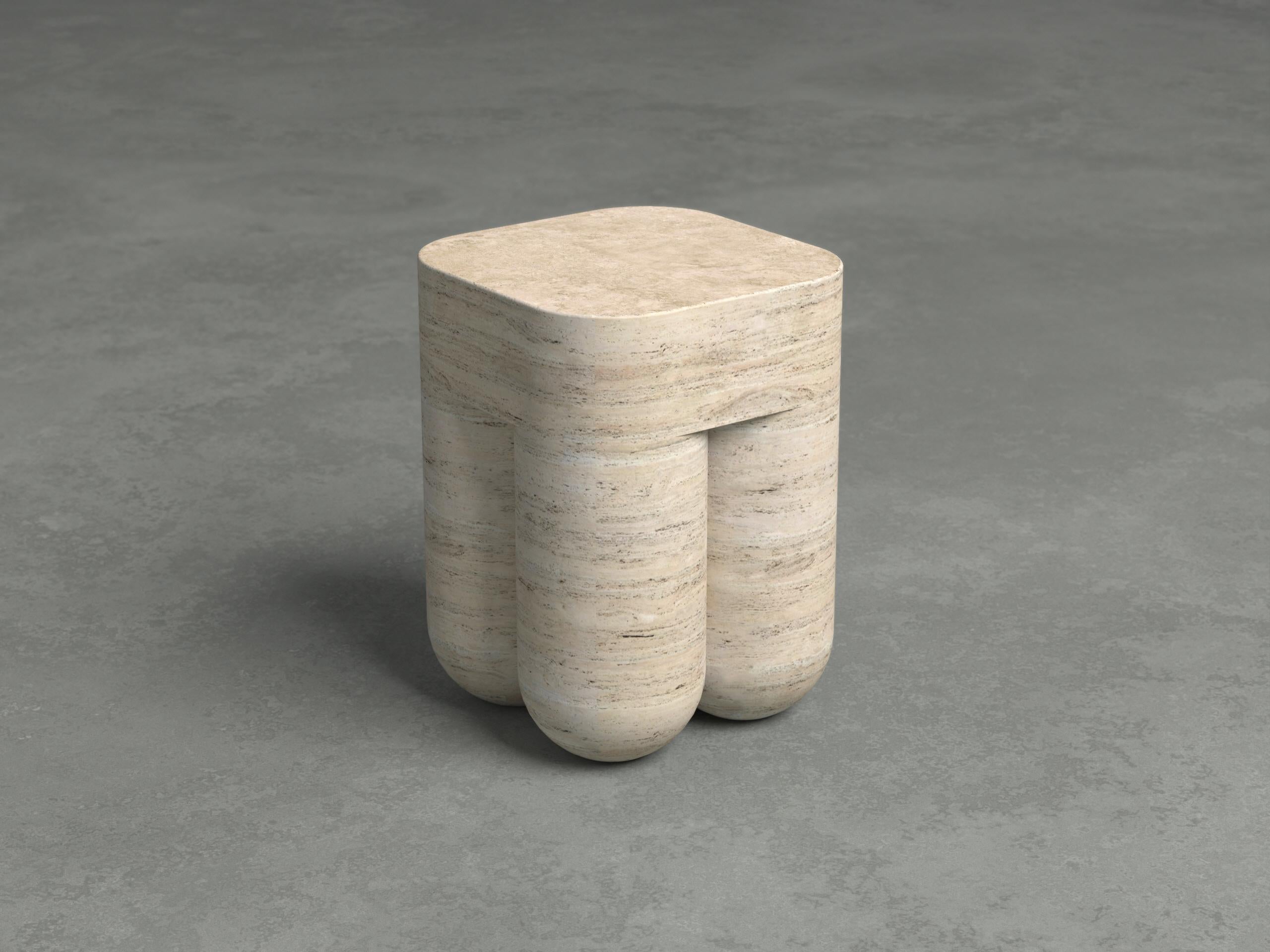 Other Chunky Classic Travertine Side Table & Stool by Etamorph For Sale