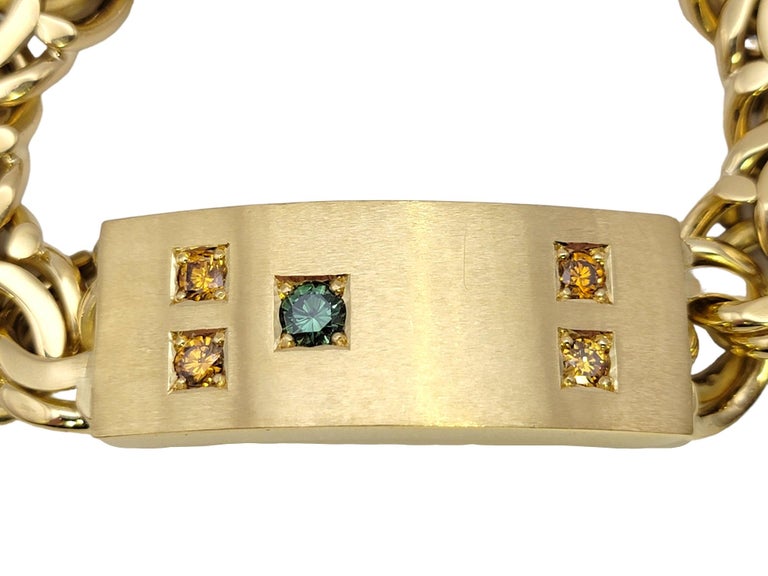 Chunky Contemporary Men's Blue and Orange Diamond ID Bracelet in 18 Karat  Gold