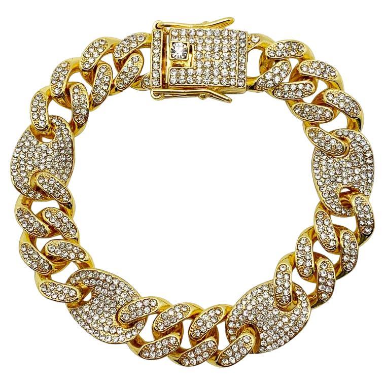 Chunky Crystal Embellished Chain Bracelet 2000s For Sale