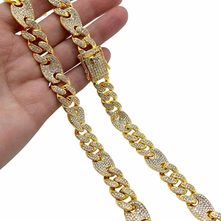 Chunky Crystal Embellished Chain Necklace 2000s For Sale at 1stDibs