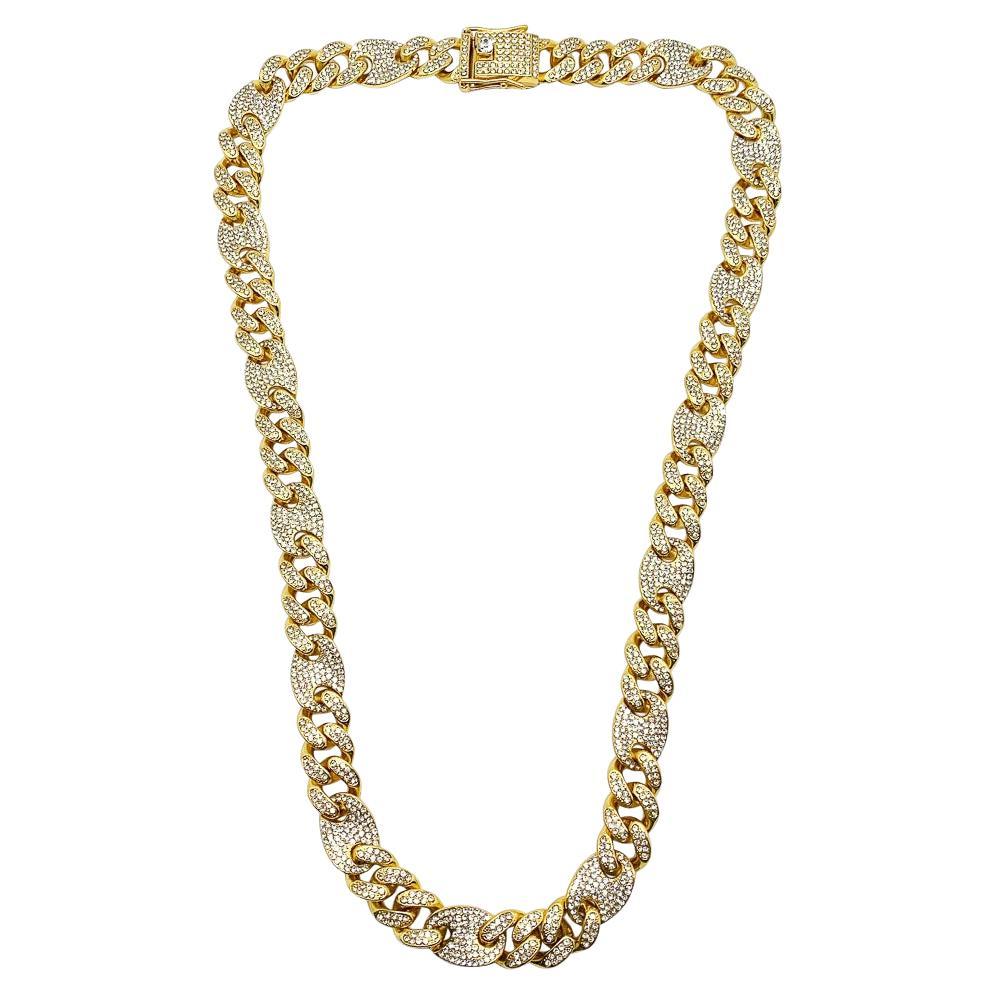 Chunky Crystal Embellished Chain Necklace 2000s For Sale