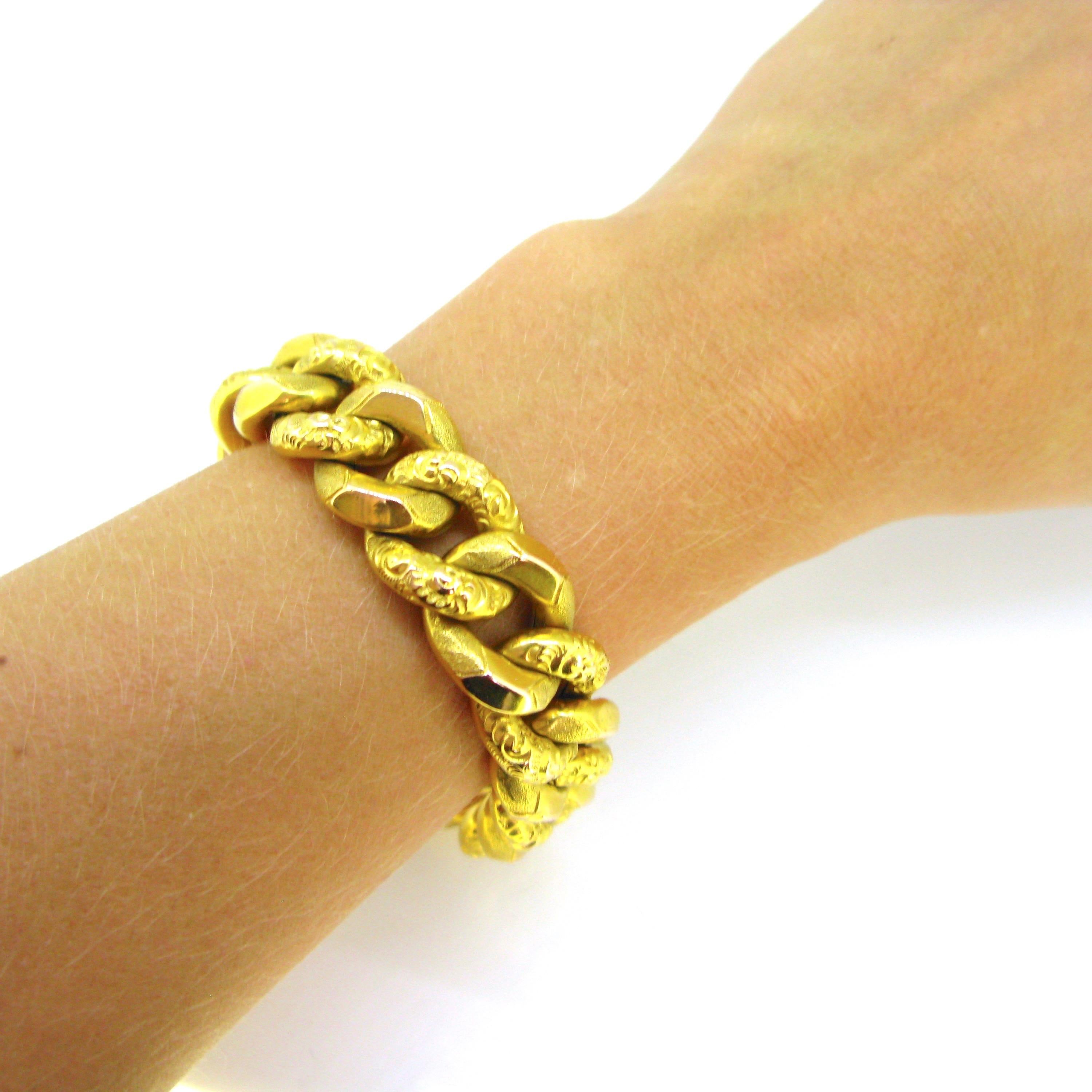 Retro Chunky Curb Yellow Gold Links Bracelet