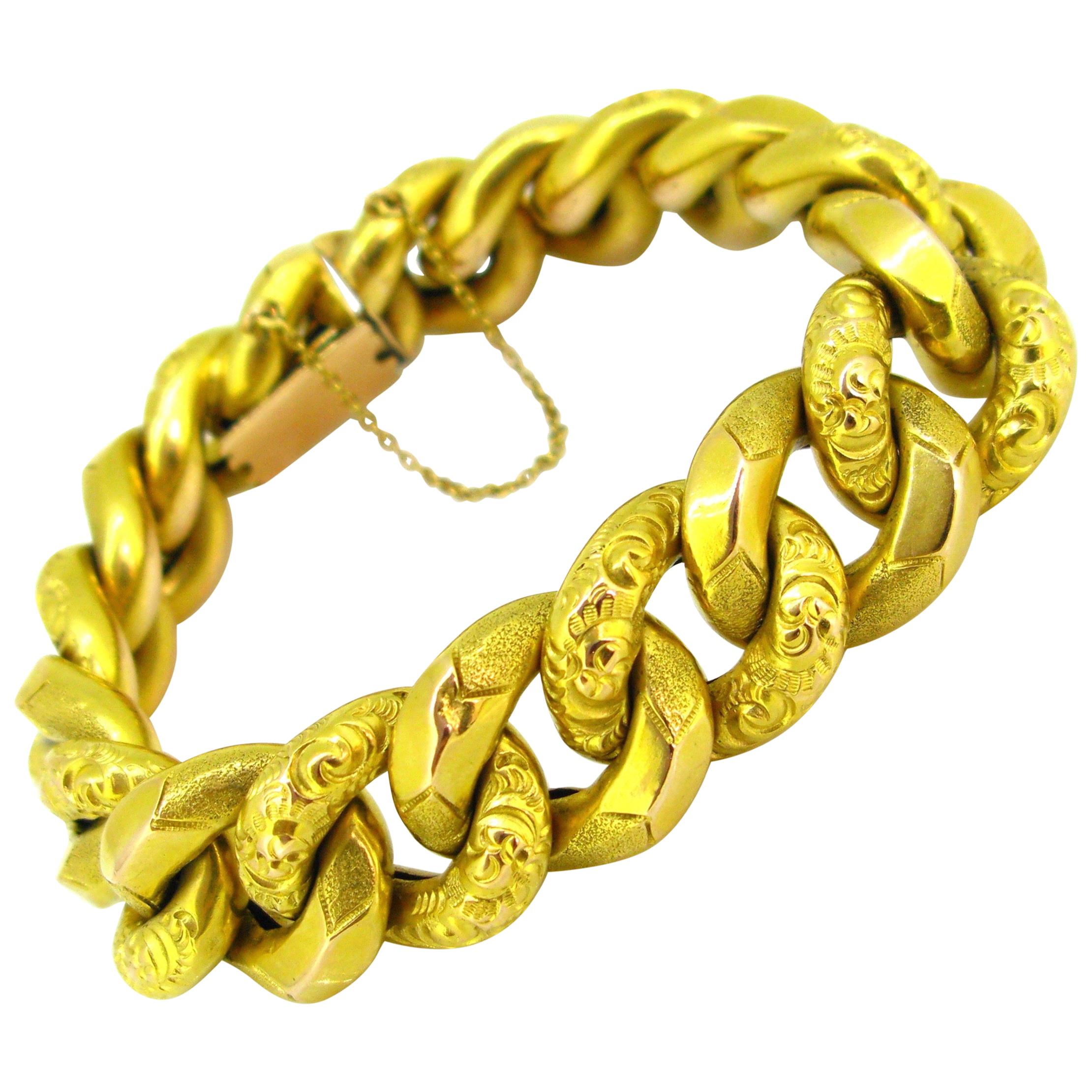 Chunky Curb Yellow Gold Links Bracelet