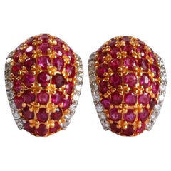 Rare No Heat Burmese Chunky curved ruby earrings- Mixed Pigeon blood Ruby
