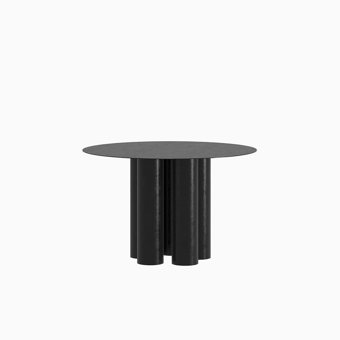 The Chunky Dining Table console explores repetition and sequence while functioning as a dining table suitable for both, indoor and outdoor. 
Crafted by hand in galvanized aluminum and coated with a matte electrostatic finish it's diameter can be