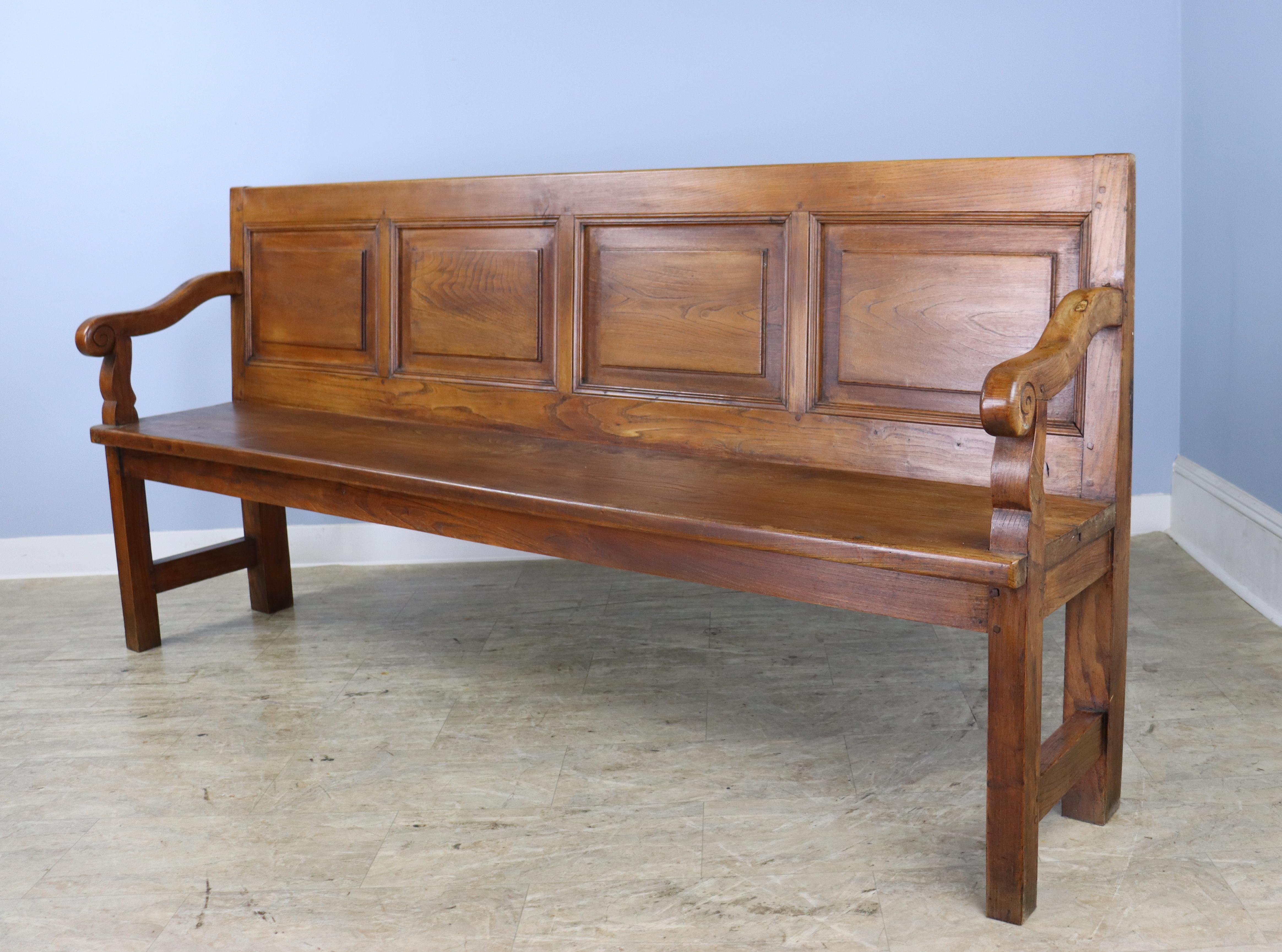 19th Century Chunky French Elm Bench For Sale