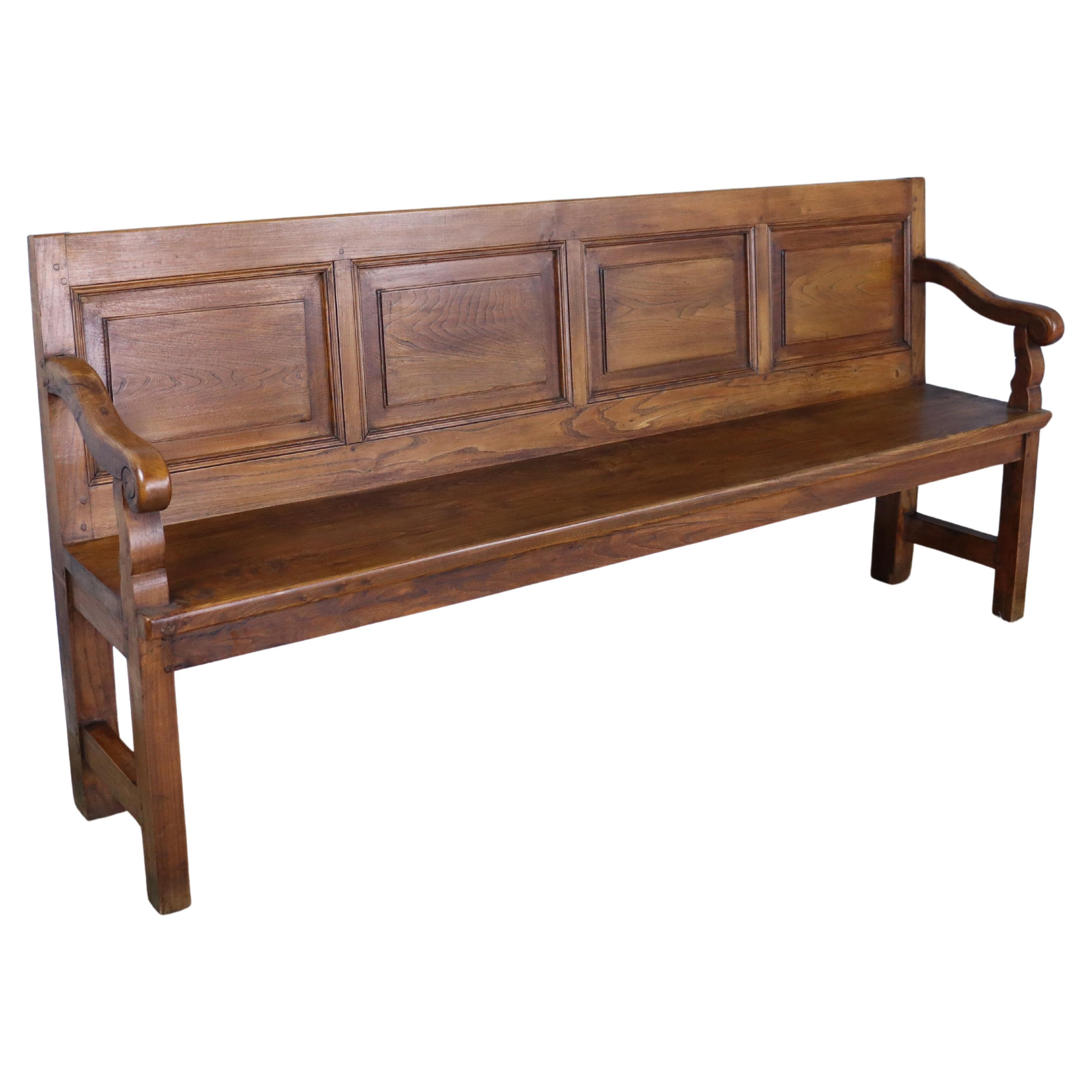 Chunky French Elm Bench For Sale