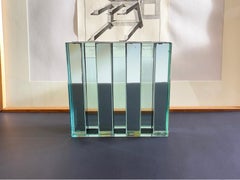 Chunky Glass, Chrome & Mirror Vase in Turquoise after Fontana Arte 1980s, Italy