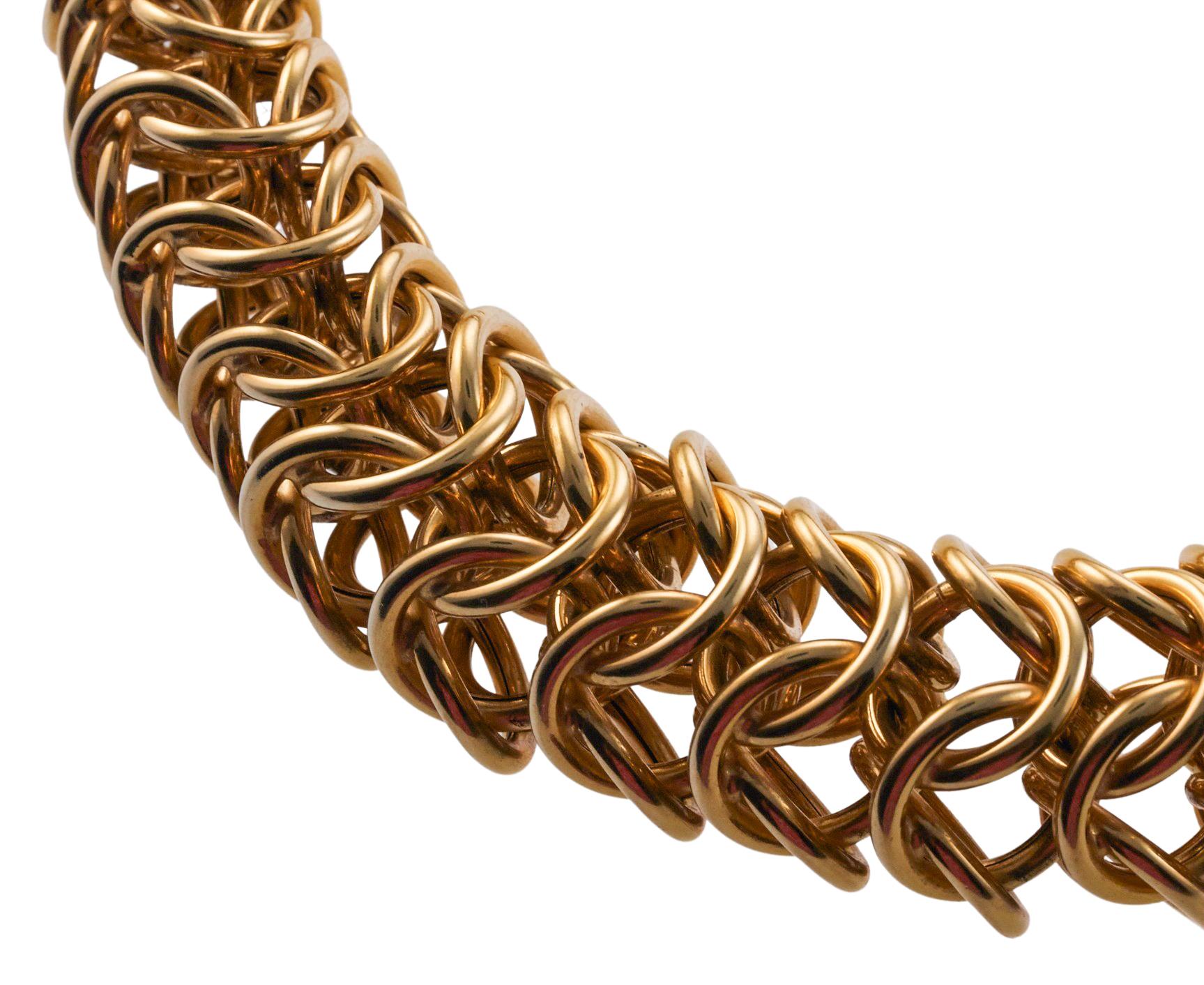 Taille ronde Chunky Gold Diamond Link Necklace (Collier à maillons en or avec diamants) en vente