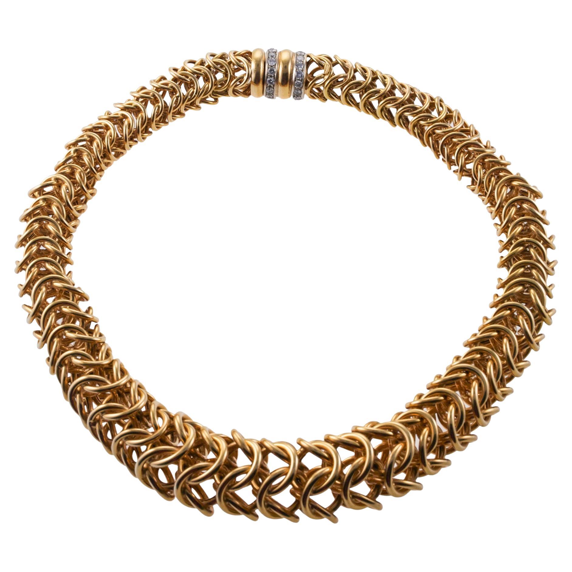 Chunky Gold Diamond Link Necklace (Collier à maillons en or avec diamants) en vente