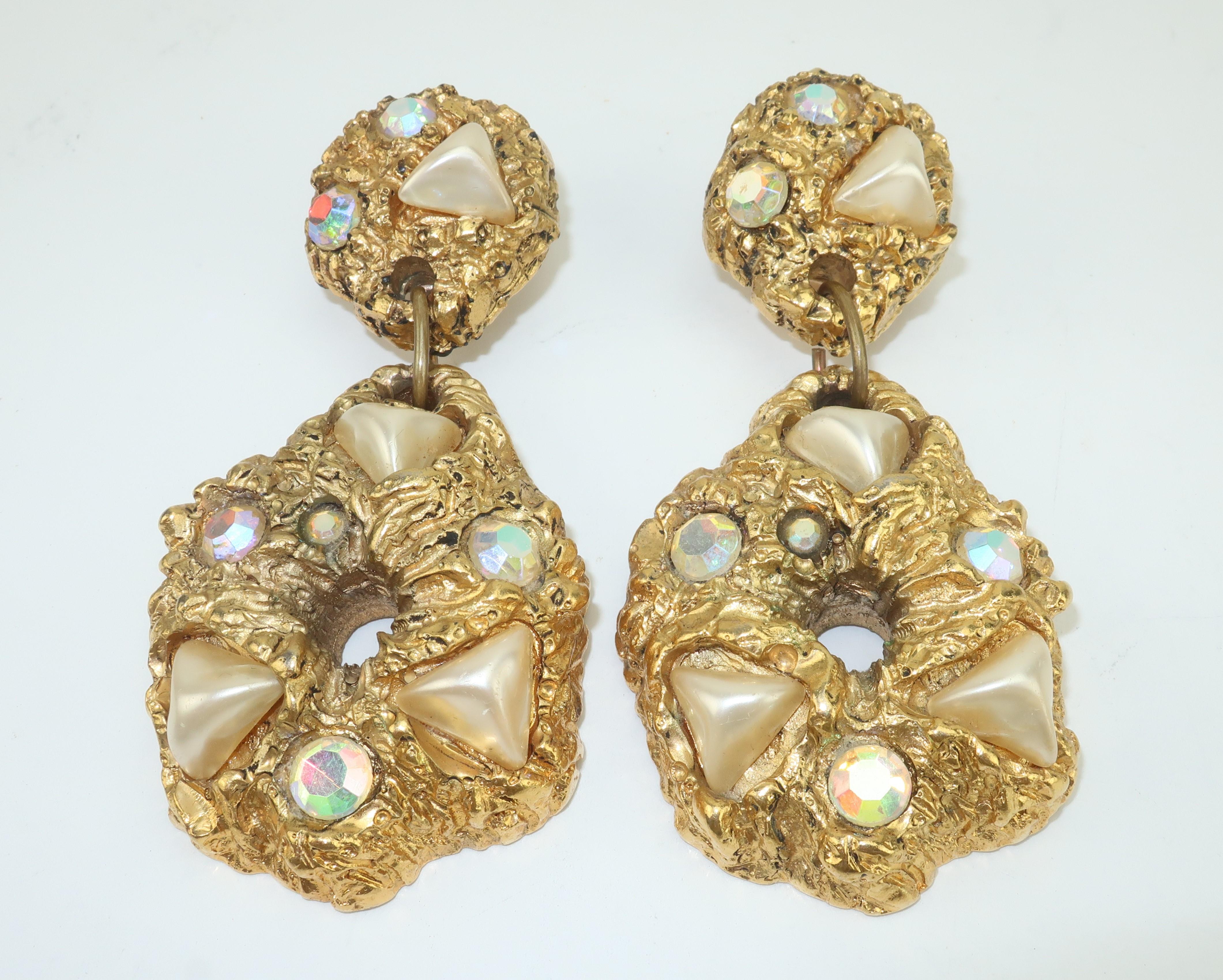 Chunky Gold Nugget Style Statement Earrings, 1980's In Good Condition In Atlanta, GA