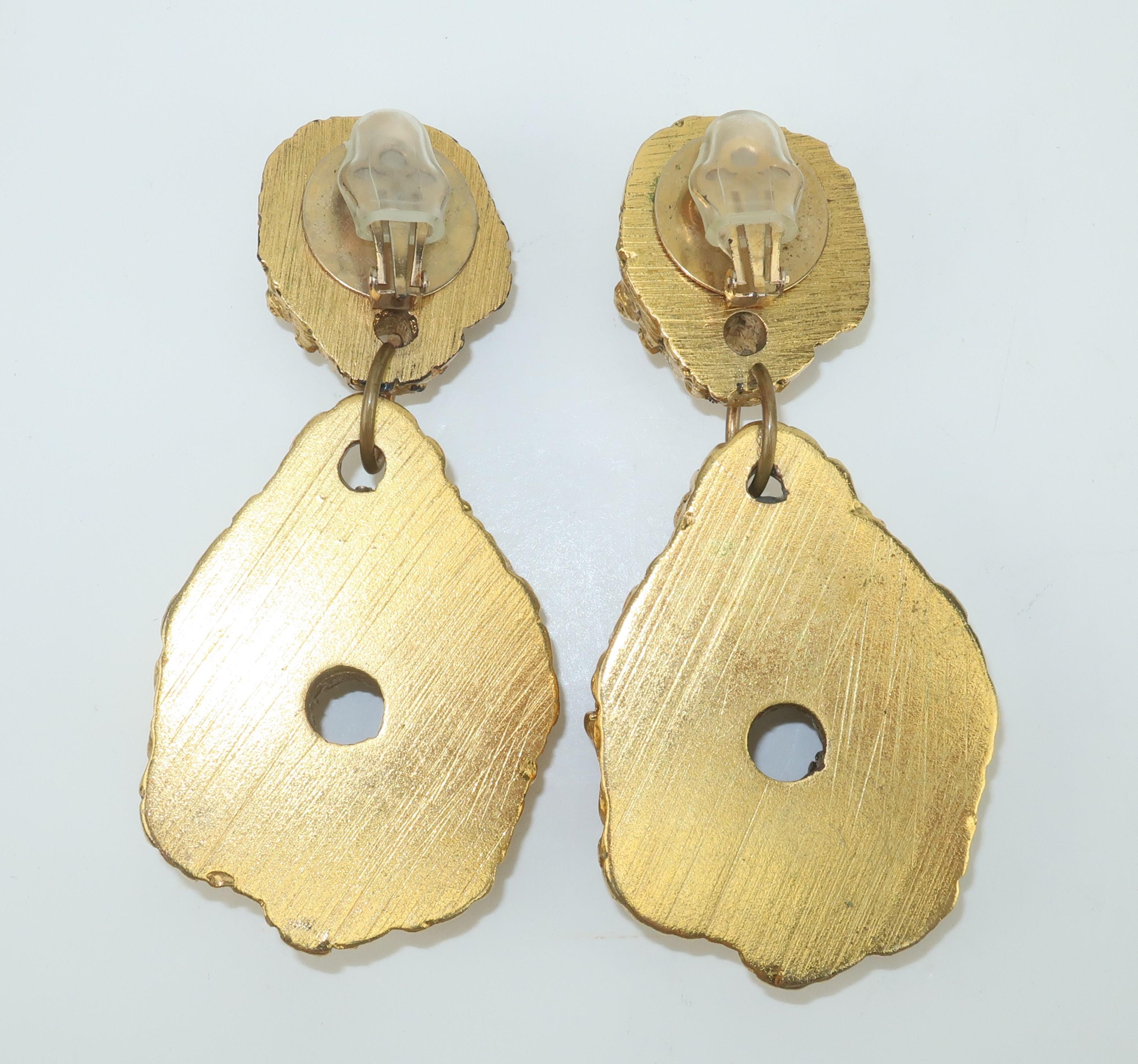 Women's Chunky Gold Nugget Style Statement Earrings, 1980's