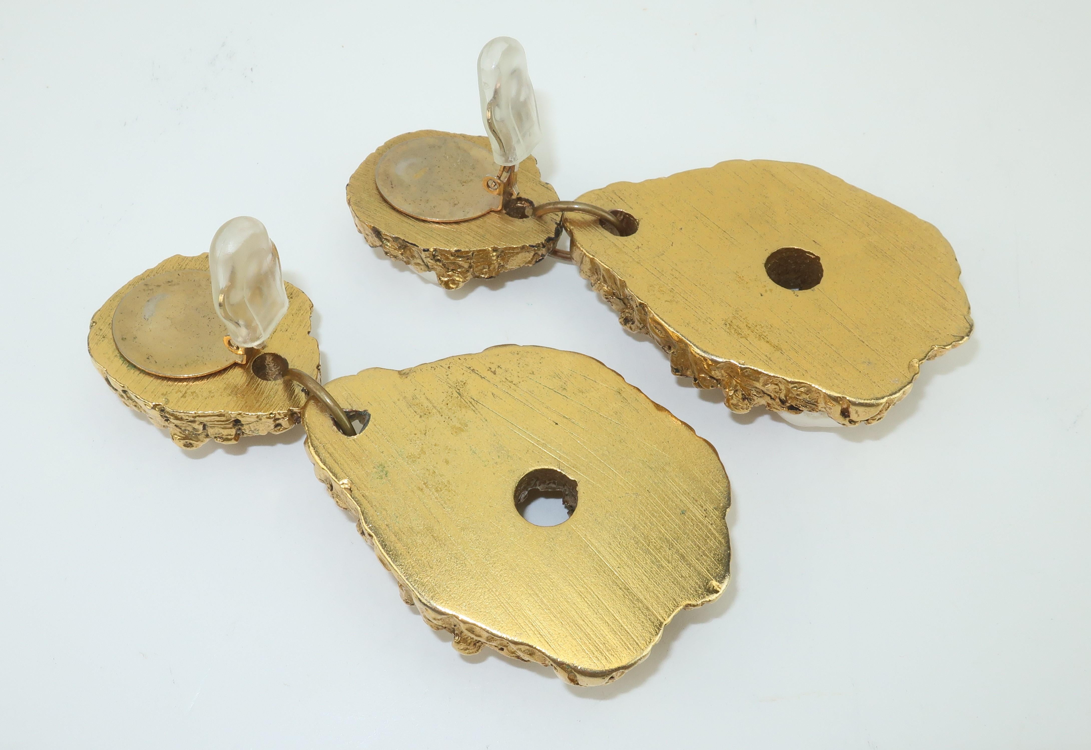 Chunky Gold Nugget Style Statement Earrings, 1980's 1