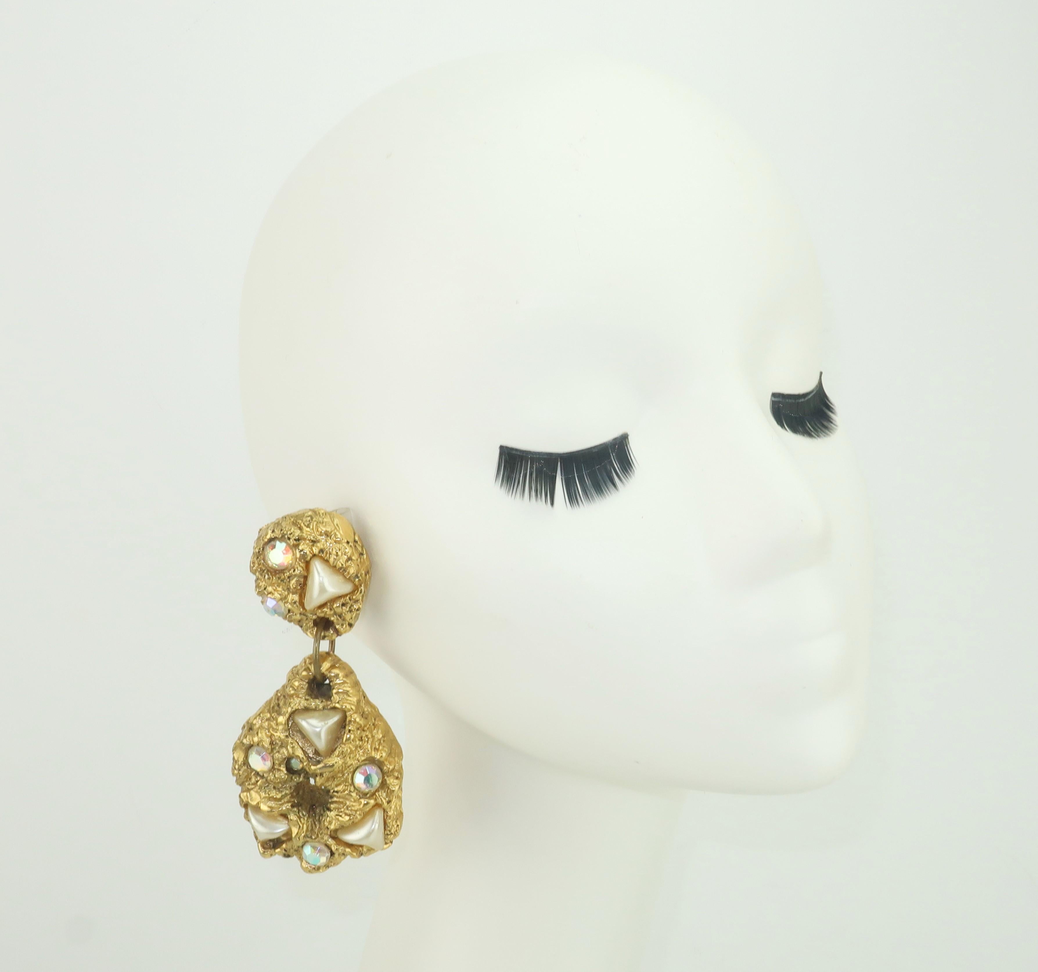 Chunky Gold Nugget Style Statement Earrings, 1980's 2