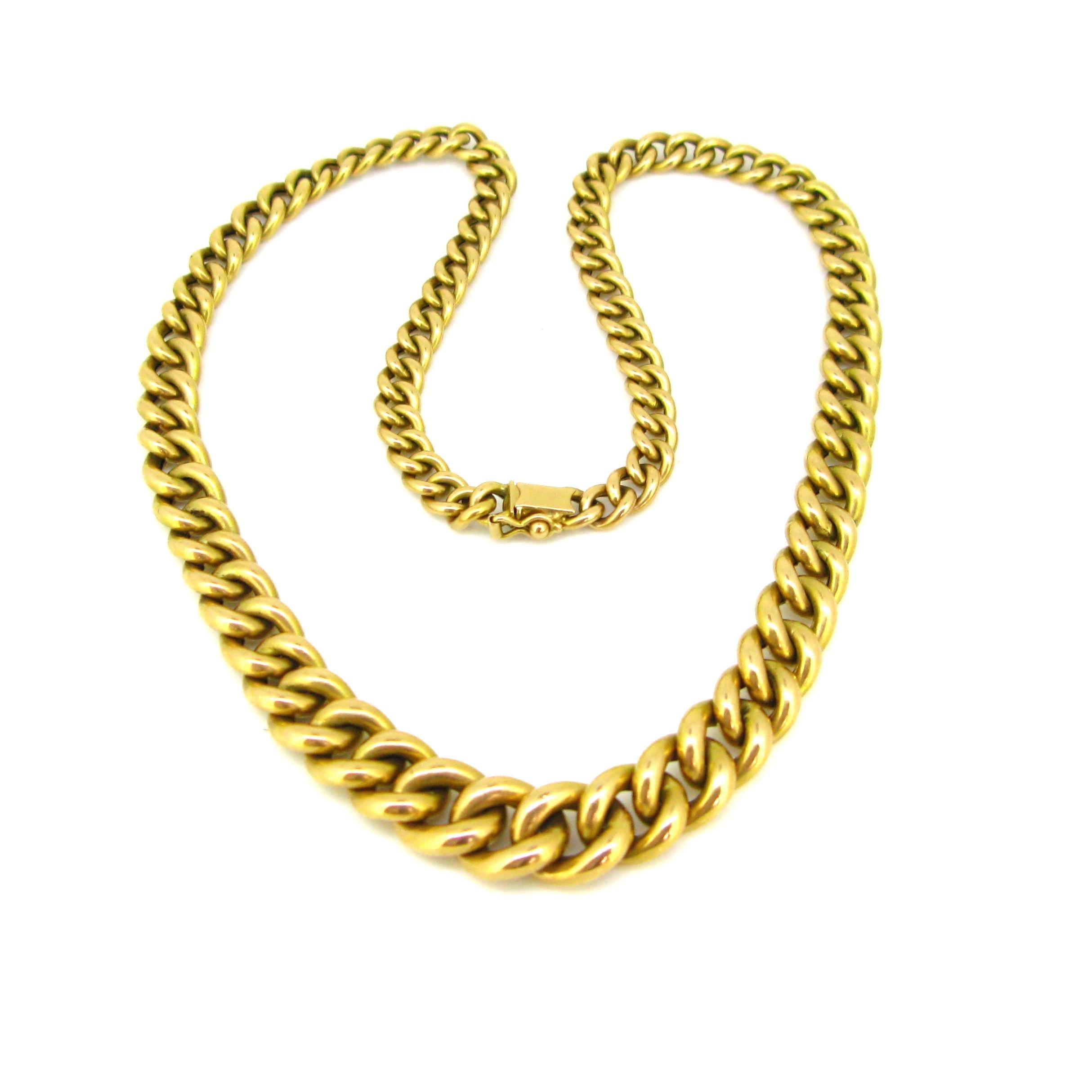 Retro Chunky Graduated Curb Links Yellow Gold Necklace