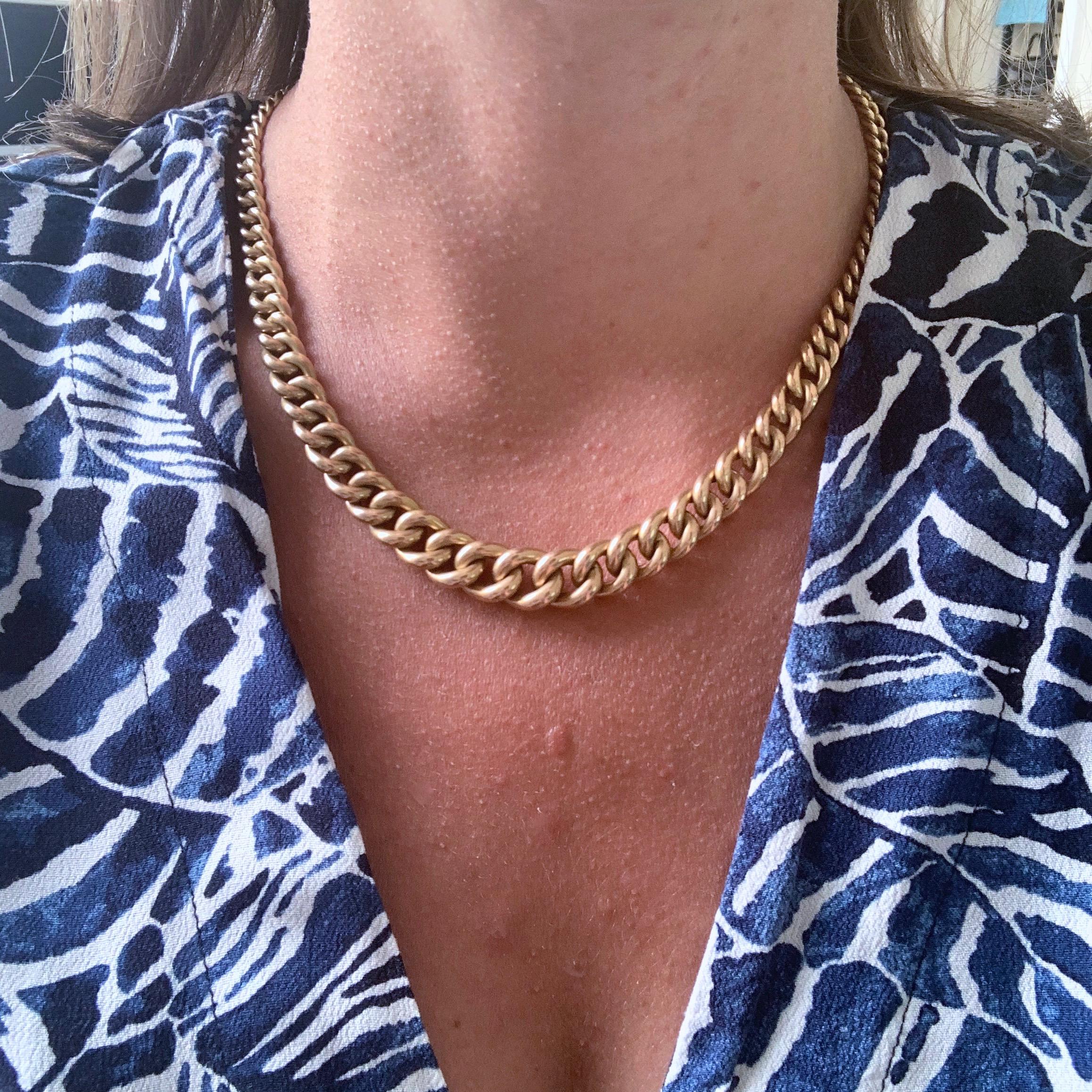 Women's or Men's Chunky Graduated Curb Links Yellow Gold Necklace
