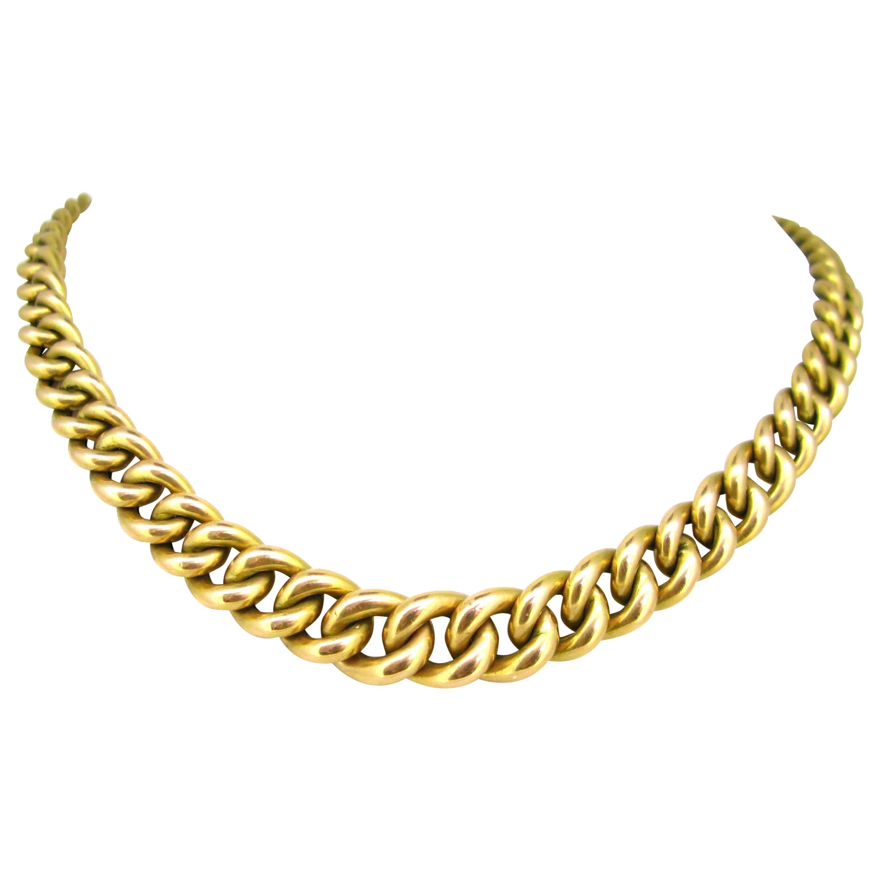 Chunky Graduated Curb Links Yellow Gold Necklace
