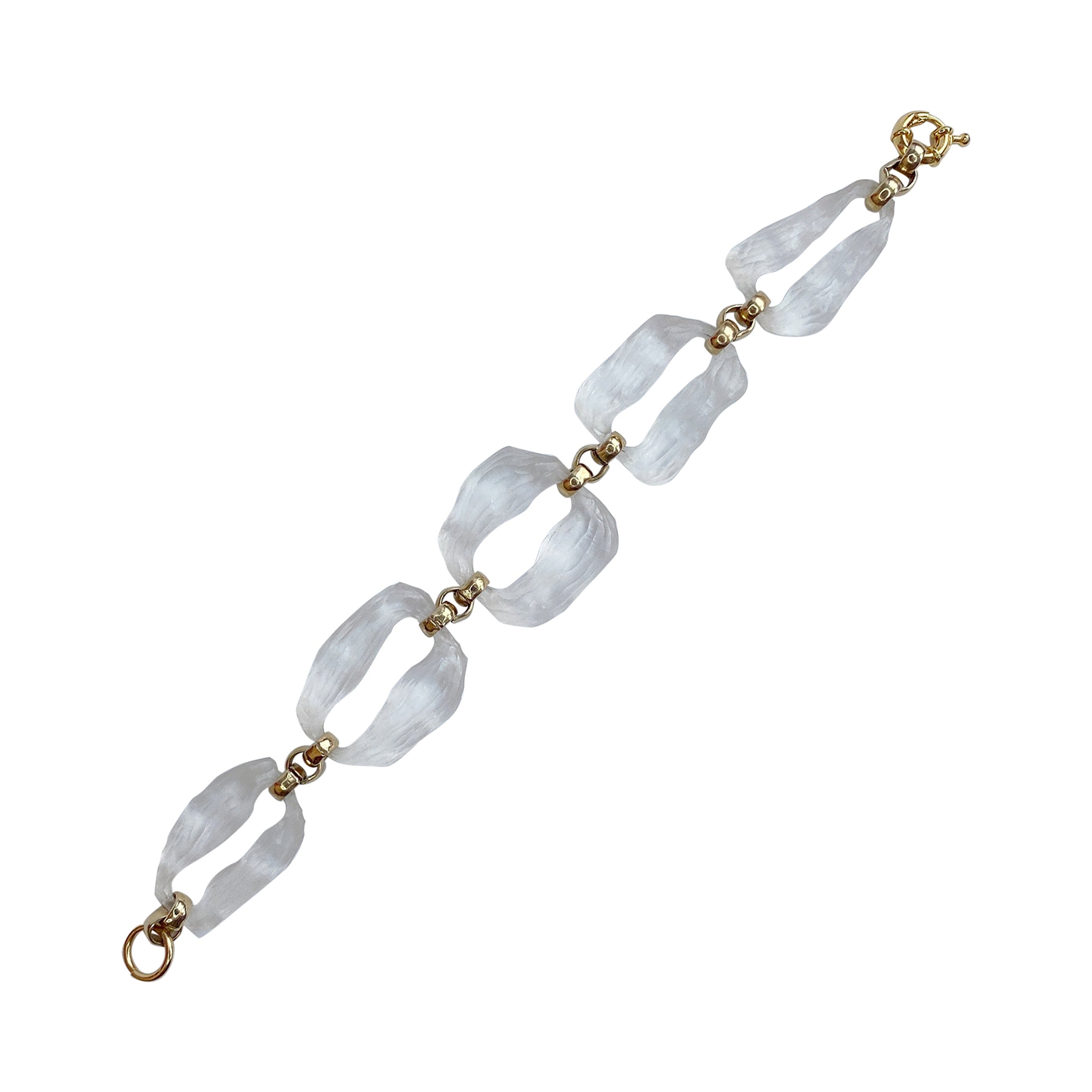 Chunky hand carved Lucite and gold bracelet For Sale
