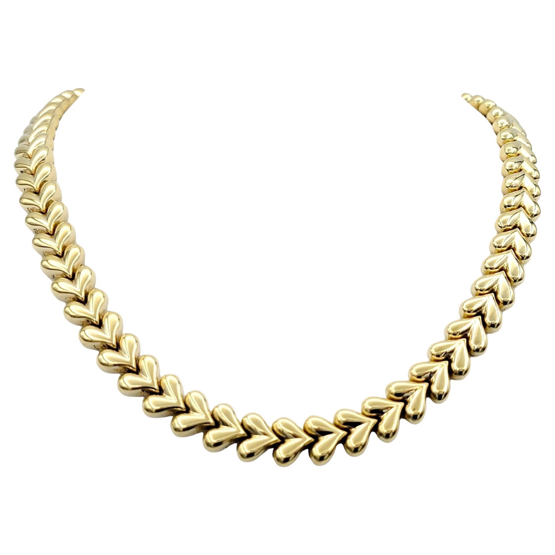 Chunky Heart Link Chain Necklace in Polished 14 Karat Yellow Gold For Sale