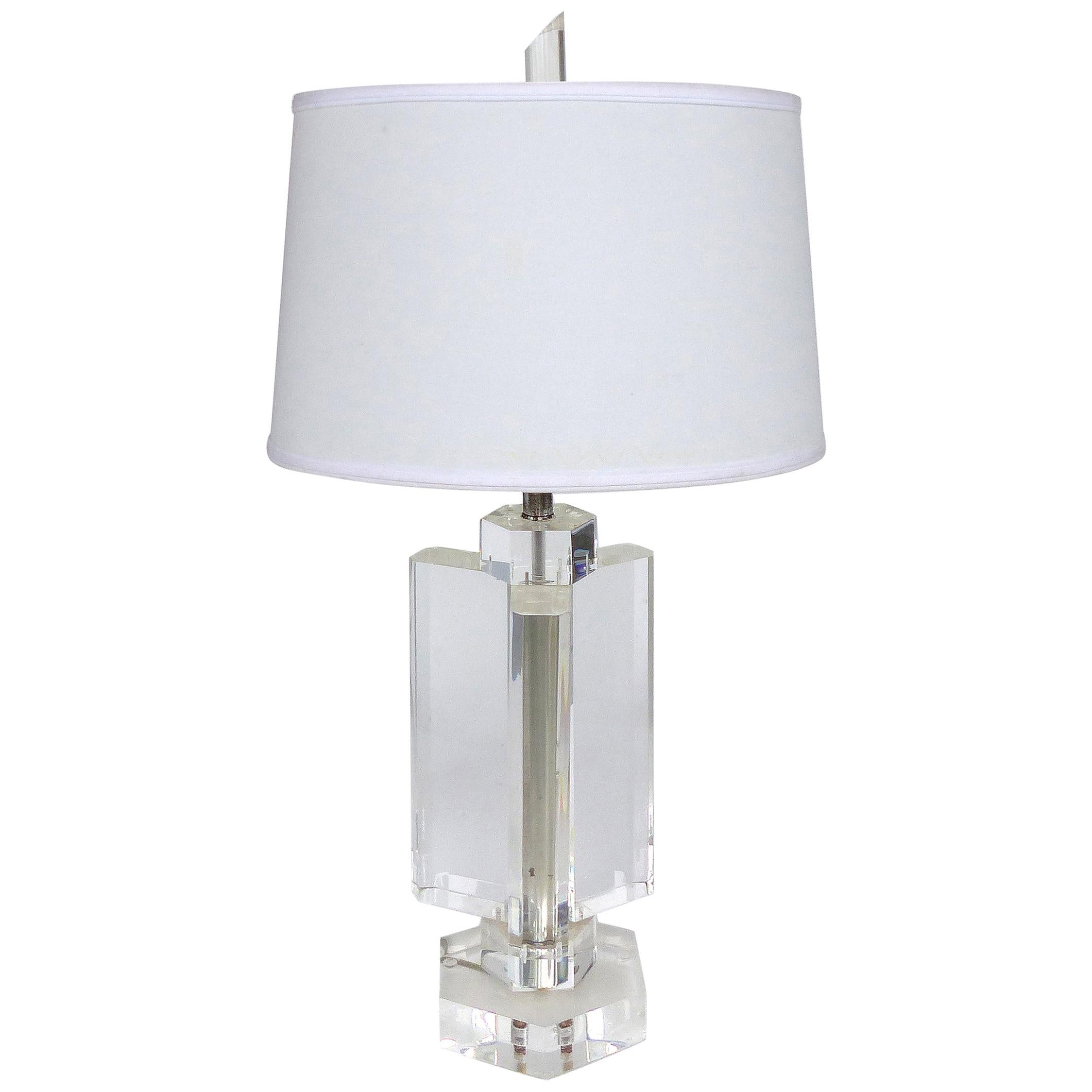 Chunky, Heavy Vintage Karl Springer Style Lucite Table Lamp
